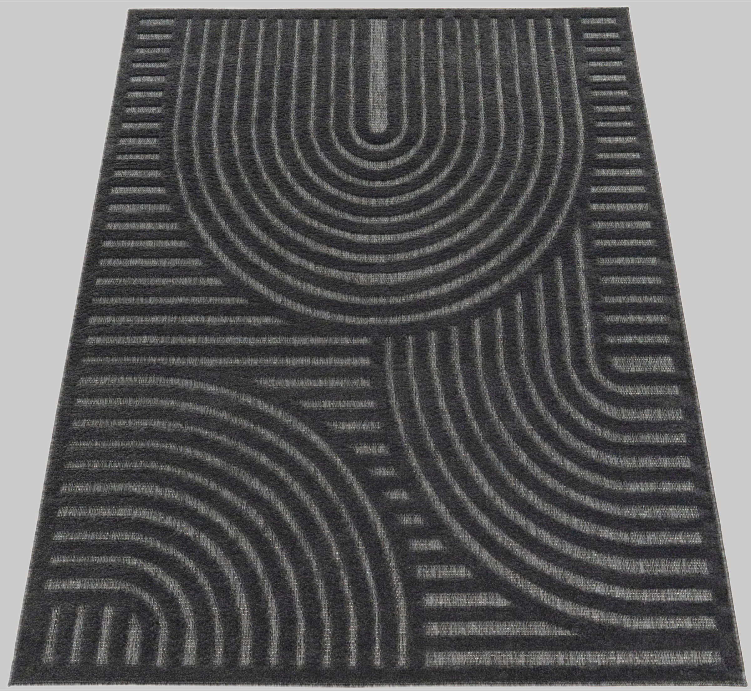 Teppiche Paco Home Paco Home Livorno 674 Rectangular Indoor/Outdoor Rug - 14mm High-Low Pile, Scandi Design, Durable Polypropylene in Multiple Uni Colors anthrazit