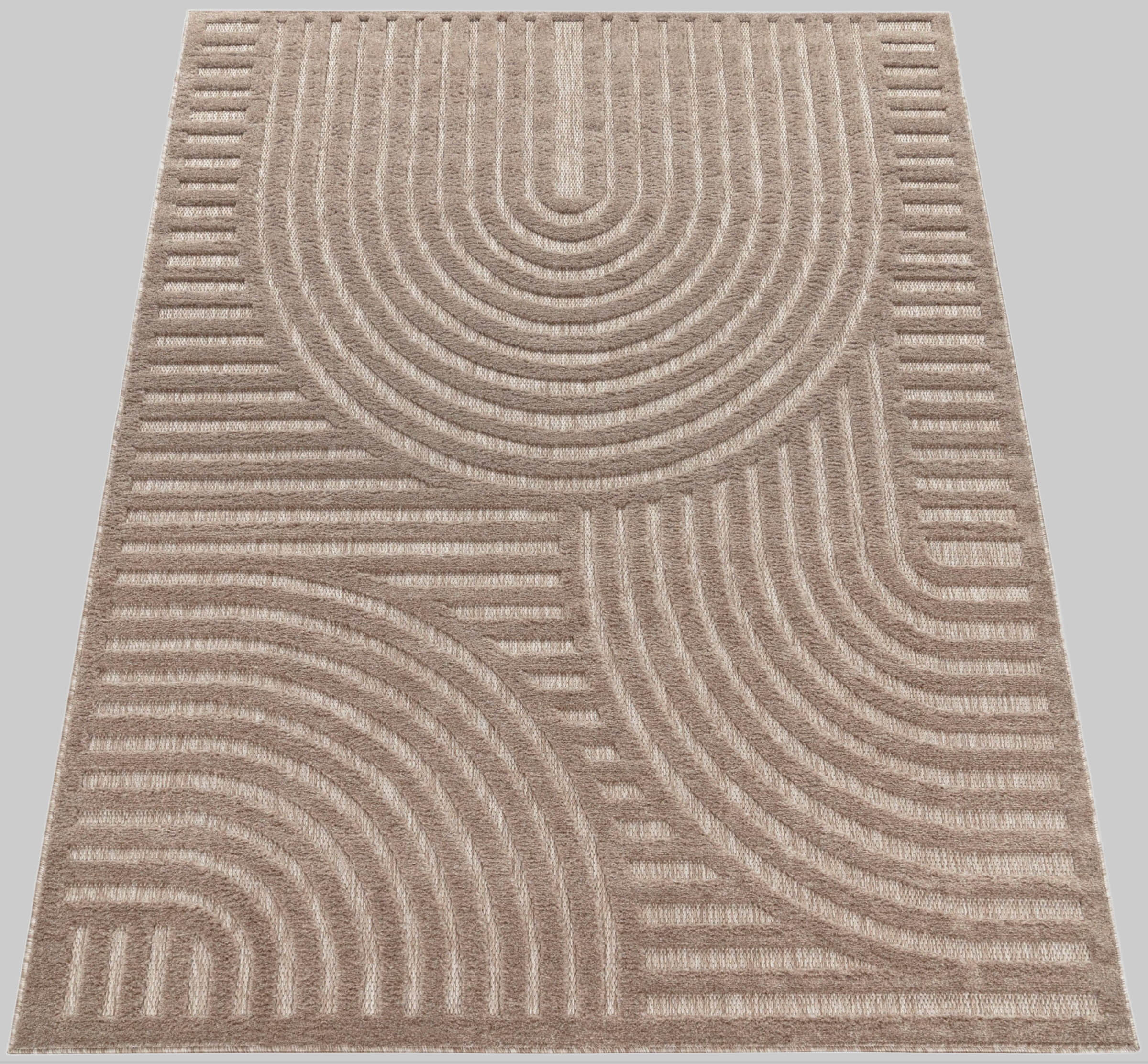 Teppiche Paco Home Paco Home Livorno 674 Rectangular Indoor/Outdoor Rug - 14mm High-Low Pile, Scandi Design, Durable Polypropylene in Multiple Uni Colors beige