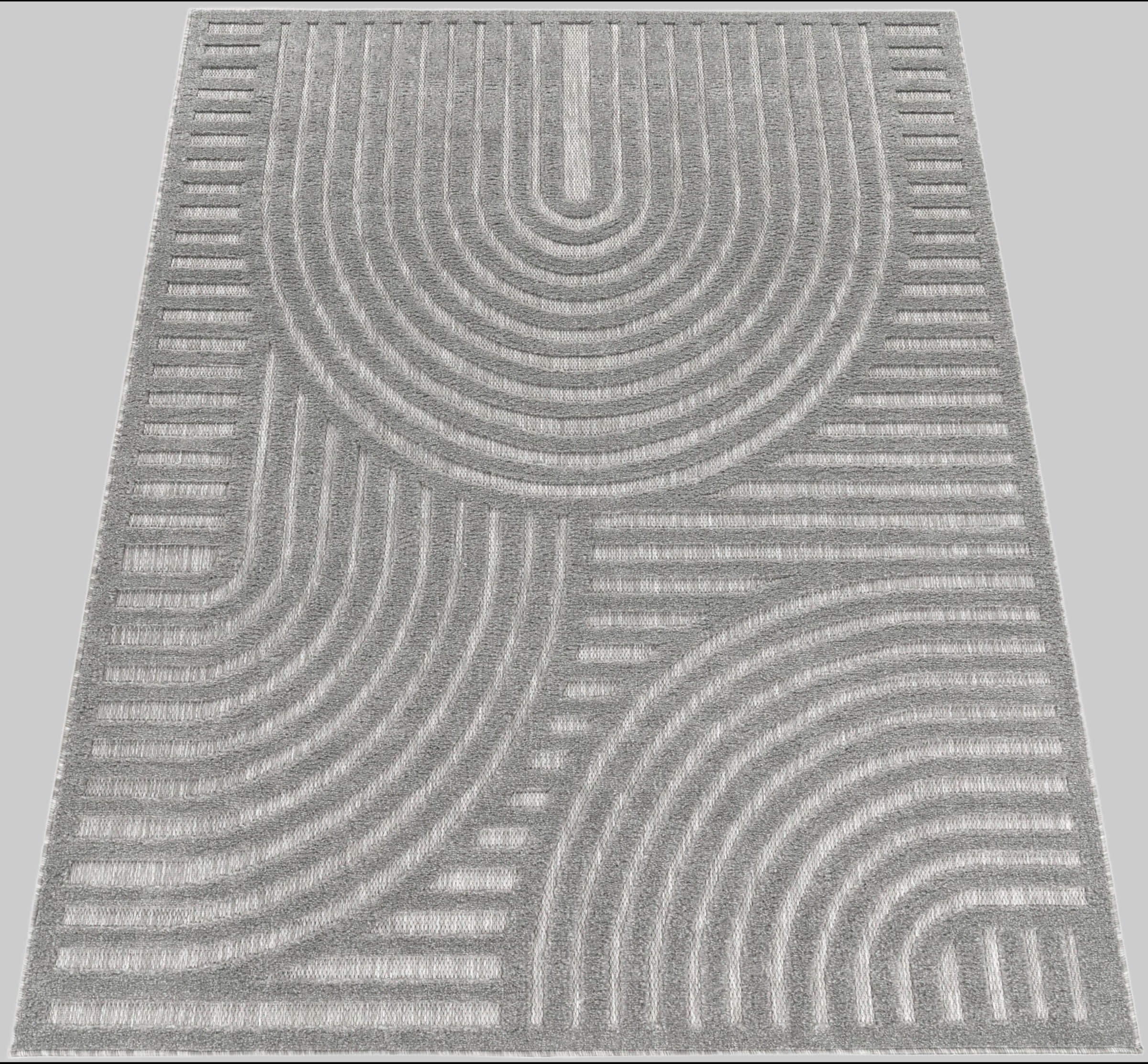Paco Home Teppiche Paco Home Livorno 674 Rectangular Indoor/Outdoor Rug - 14mm High-Low Pile, Scandi Design, Durable Polypropylene in Multiple Uni Colors grau
