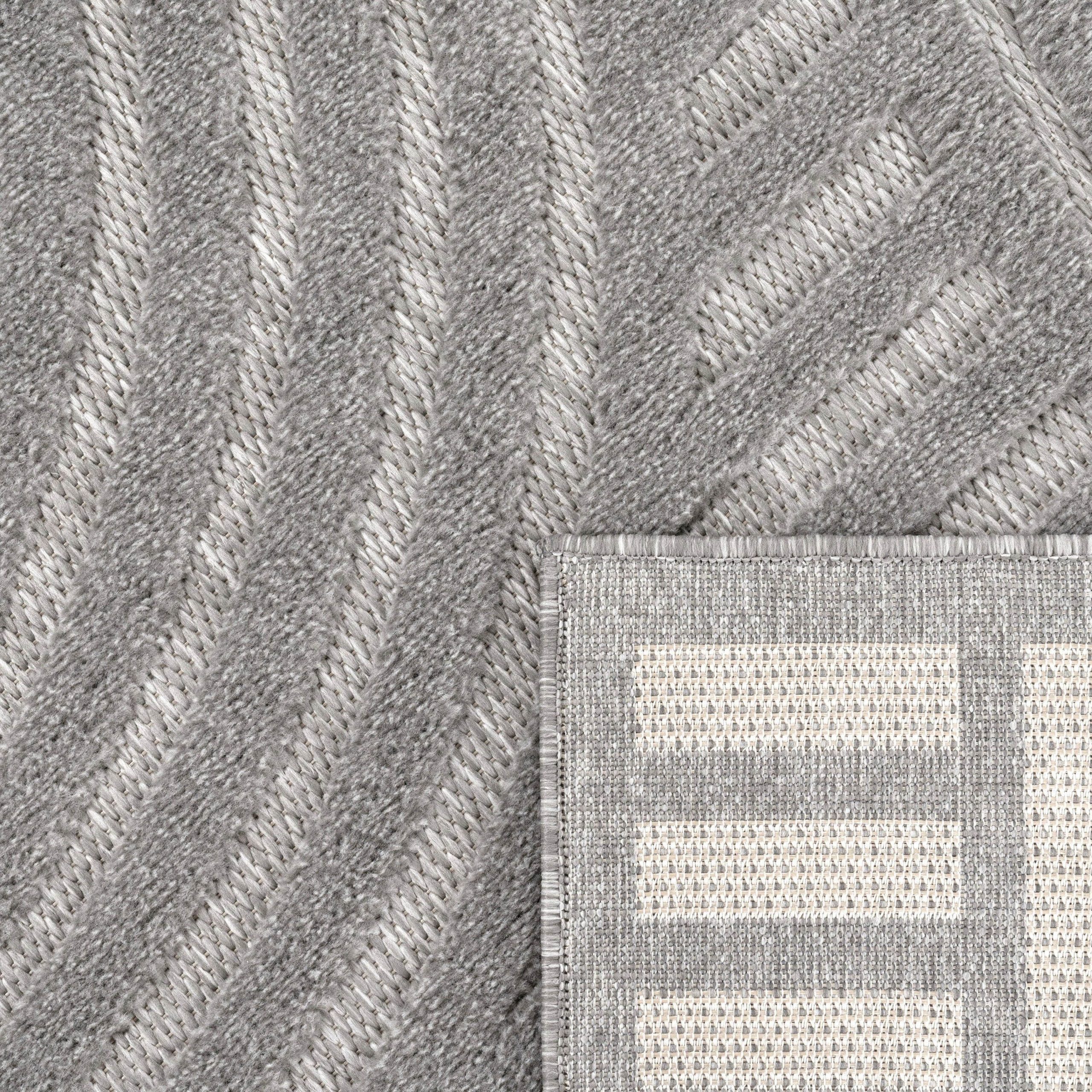 Paco Home Teppiche Paco Home Livorno 674 Rectangular Indoor/Outdoor Rug - 14mm High-Low Pile, Scandi Design, Durable Polypropylene in Multiple Uni Colors grau