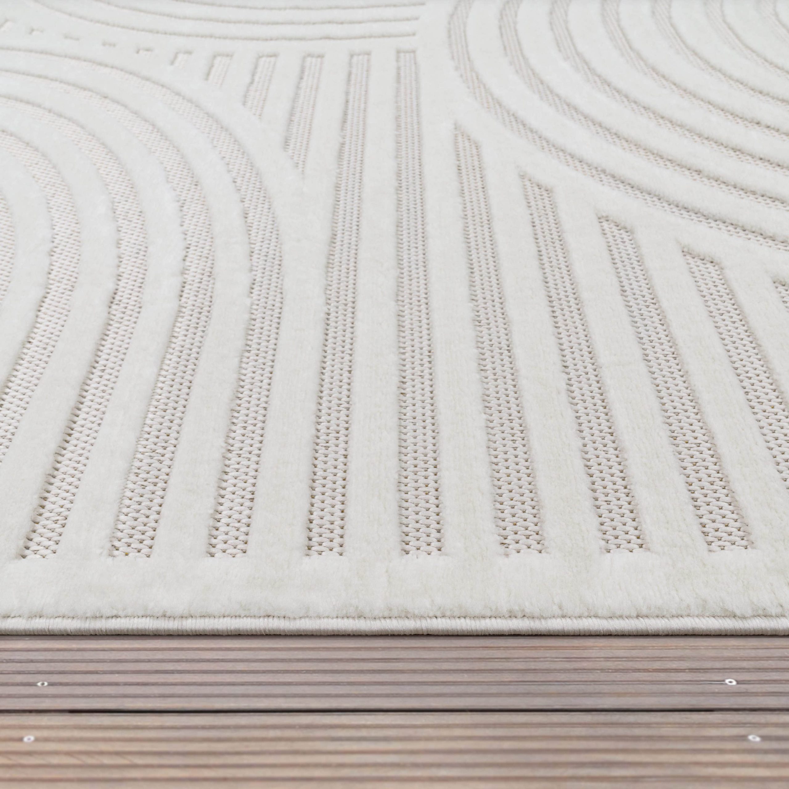 Paco Home Livorno 674 Rectangular Indoor/Outdoor Rug - 14mm High-Low Pile, Scandi Design, Durable Polypropylene in Multiple Uni Colors creme Teppiche Paco Home