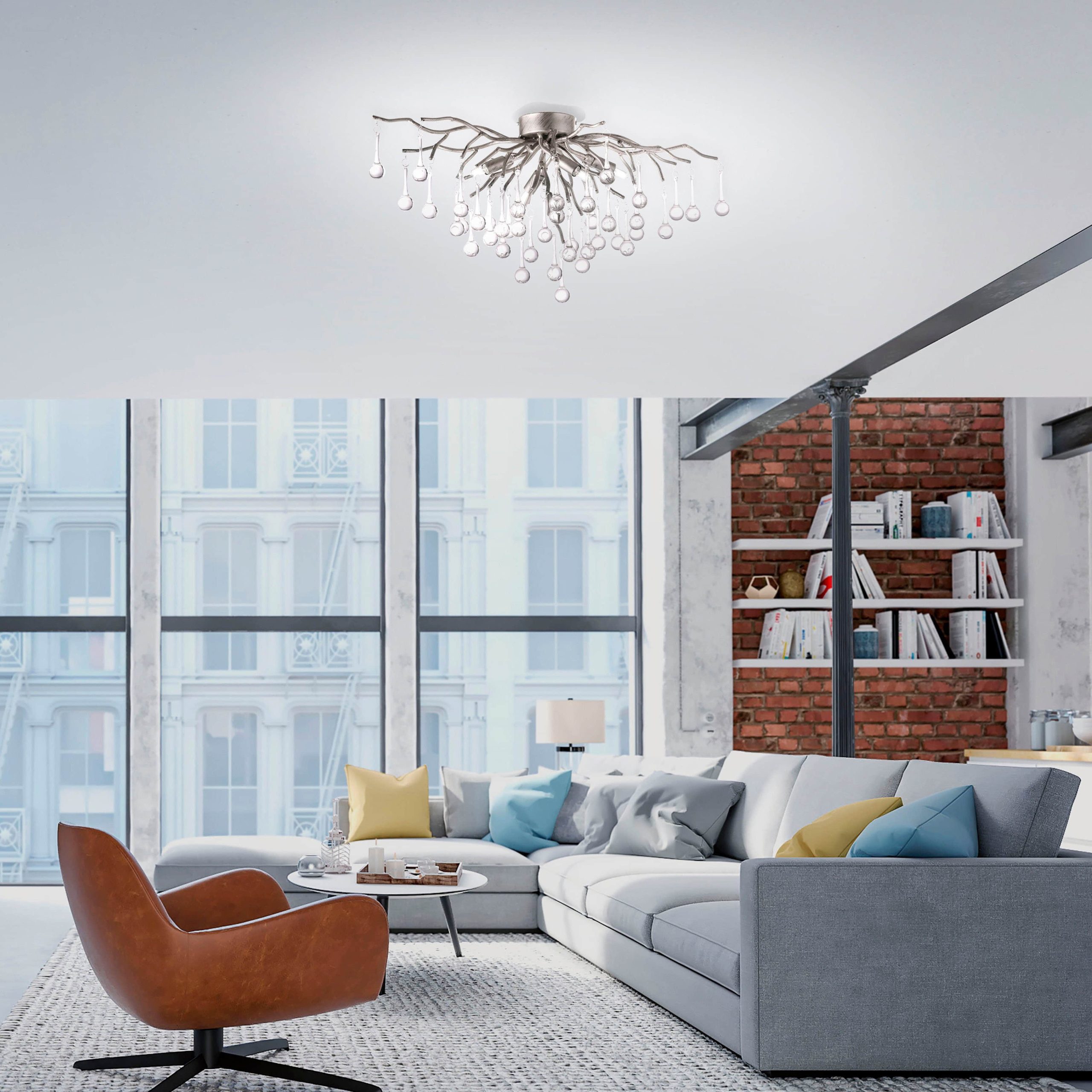Paul Neuhaus Paul Neuhaus ICICLE Design-Deckenleuchte 4-flammig in Silber mit Kristallglas | G9-Fassungen | Ø60cm | Für Wohnzimmer & Flur Lampen