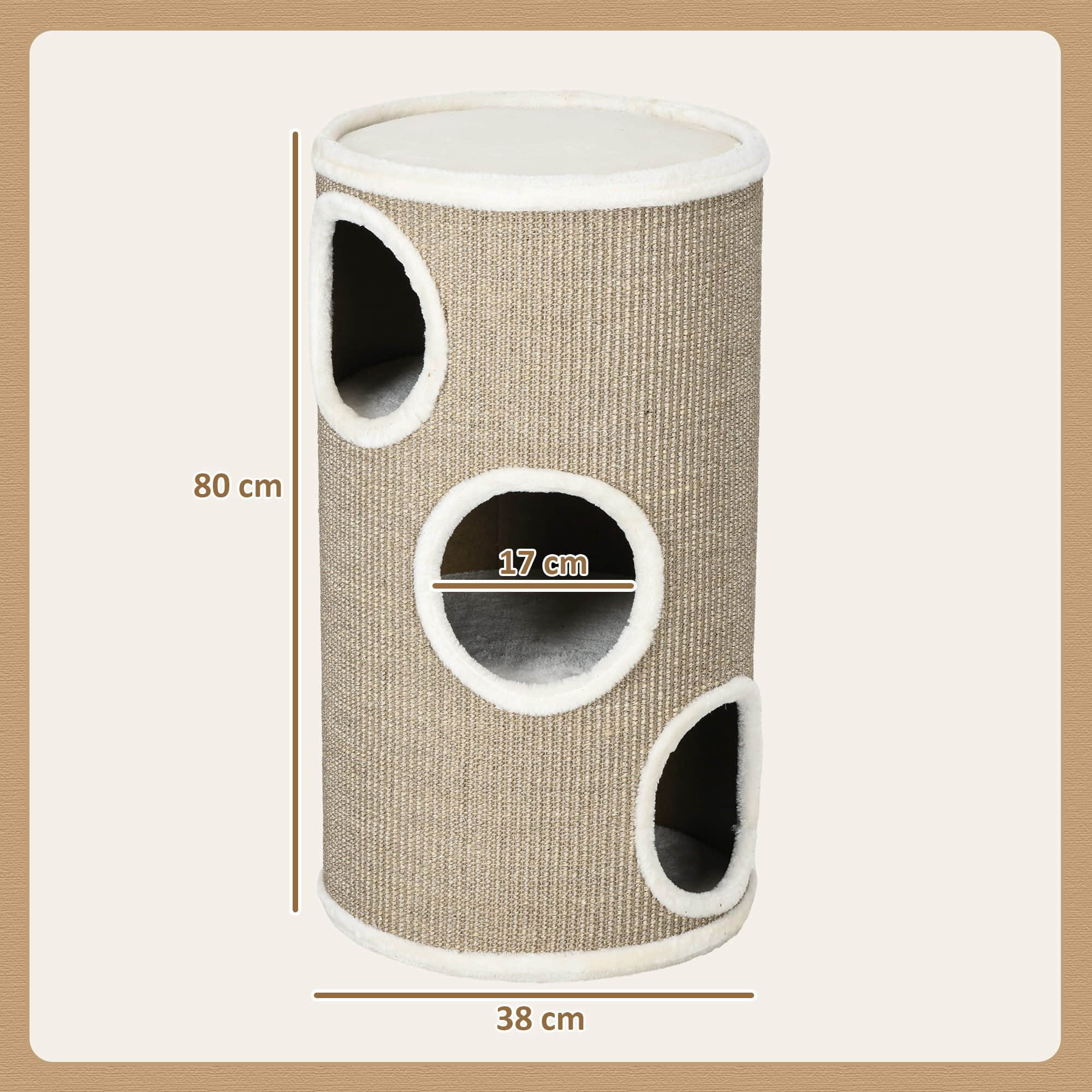Tierbedarf PawHut PawHut Premium Katzenkratzbaum 70 cm | 3-Ebenen Design mit Sisal, Plüschhöhle & Plattformen | Grauer Katzenbaum für aktive Samtpfoten Weiß