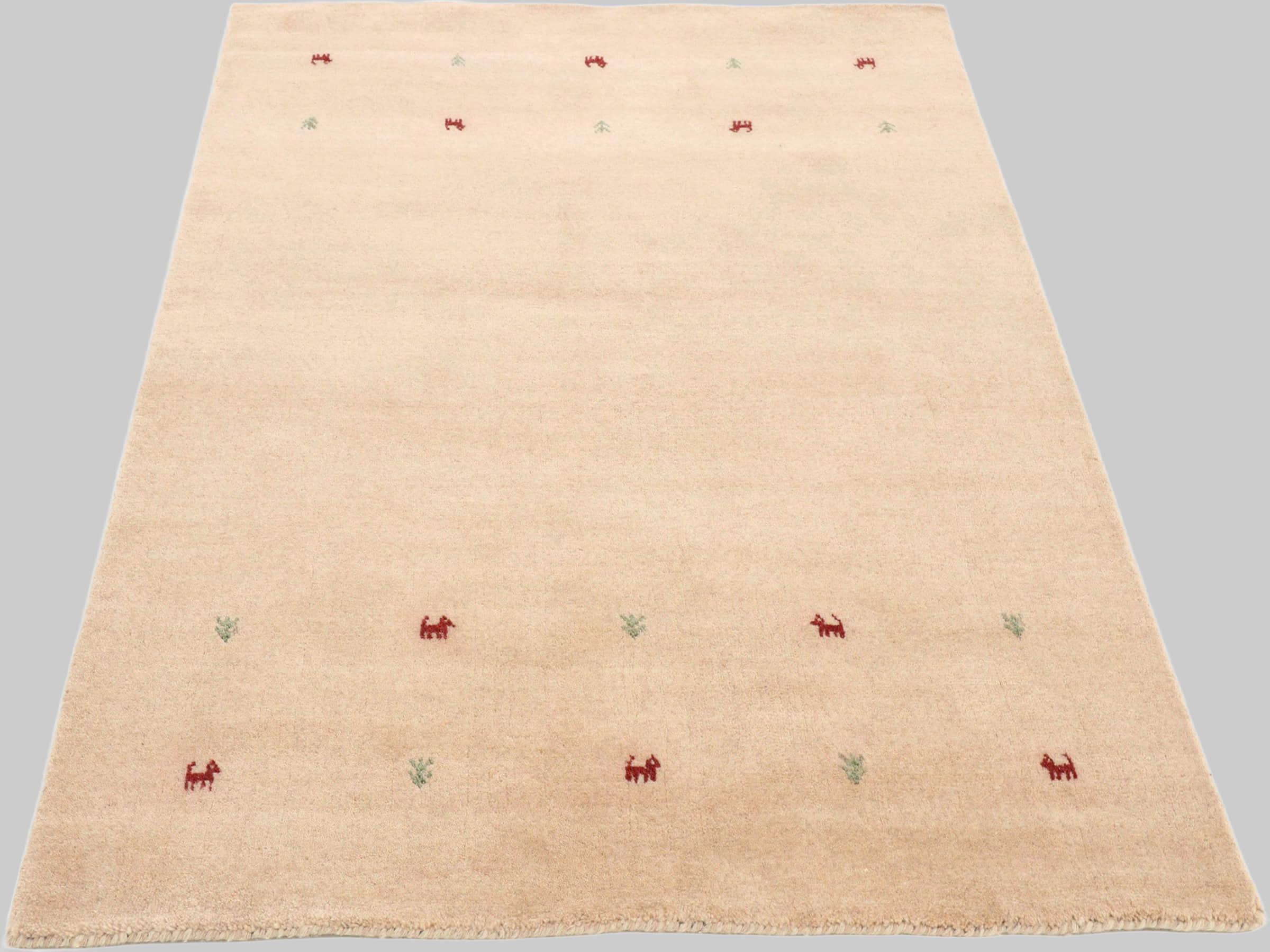 Teppiche carpetfine Premium Gabbeh Loom Wollteppich mit Tiermotiven | Handgewebt aus 100% reiner Wolle | 15 mm Höhe | Fußbodenheizung geeignet | Traditionelle Nomaden-Webkunst beige