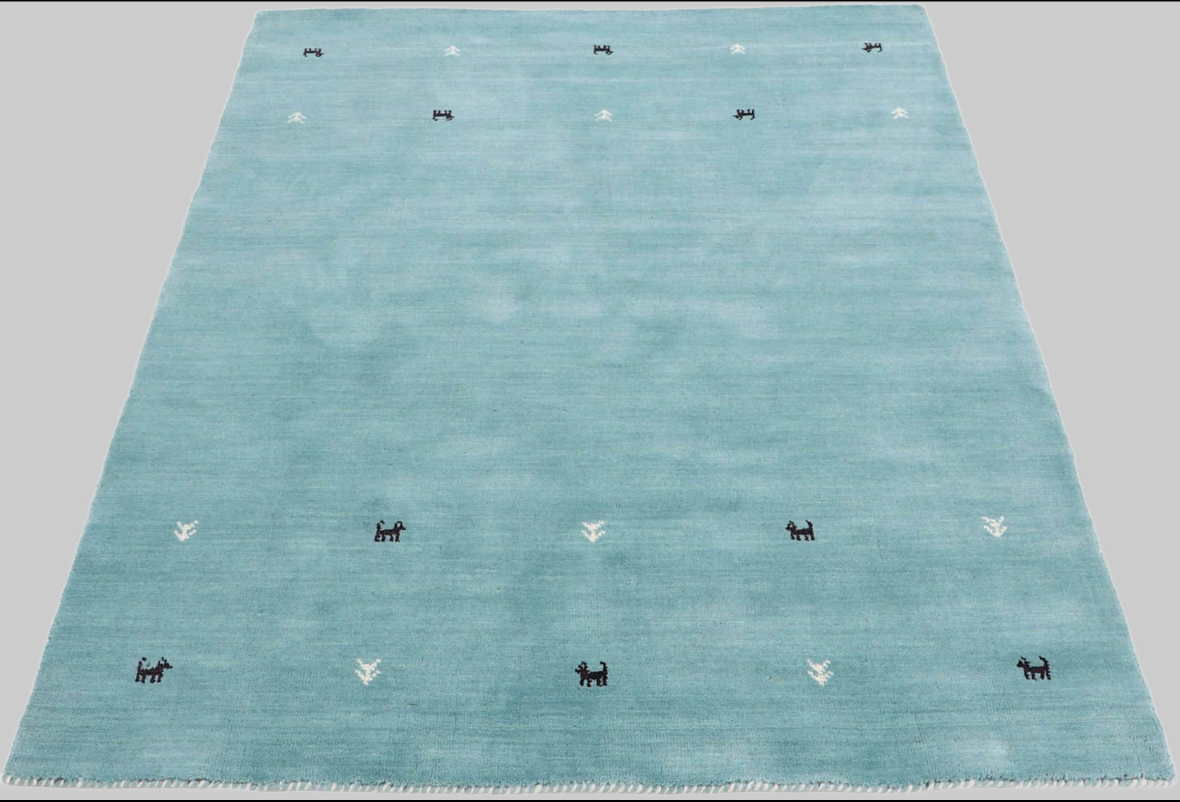Teppiche carpetfine Premium Gabbeh Loom Wollteppich mit Tiermotiven | Handgewebt aus 100% reiner Wolle | 15 mm Höhe | Fußbodenheizung geeignet | Traditionelle Nomaden-Webkunst türkis
