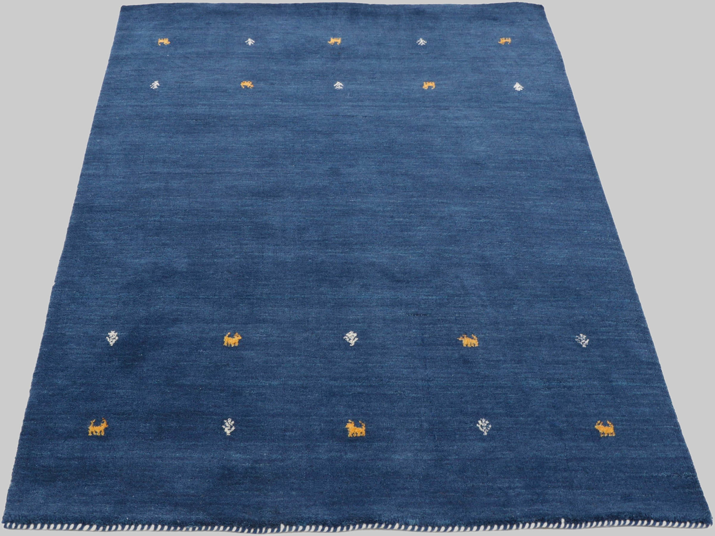 carpetfine Premium Gabbeh Loom Wollteppich mit Tiermotiven | Handgewebt aus 100% reiner Wolle | 15 mm Höhe | Fußbodenheizung geeignet | Traditionelle Nomaden-Webkunst blau Teppiche