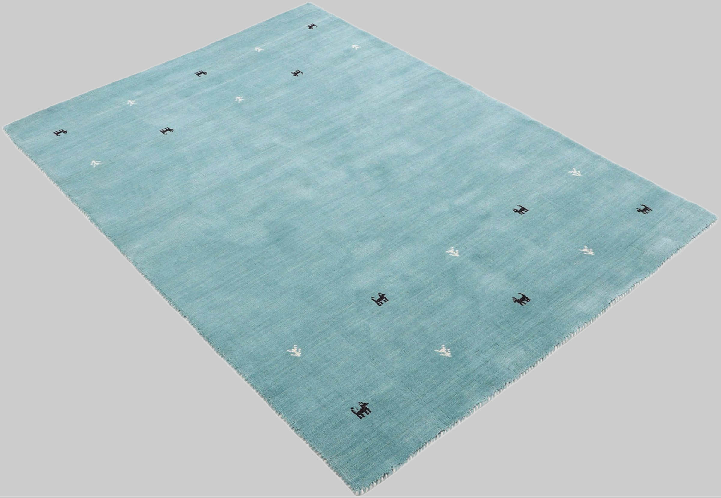 Teppiche carpetfine Premium Gabbeh Loom Wollteppich mit Tiermotiven | Handgewebt aus 100% reiner Wolle | 15 mm Höhe | Fußbodenheizung geeignet | Traditionelle Nomaden-Webkunst türkis