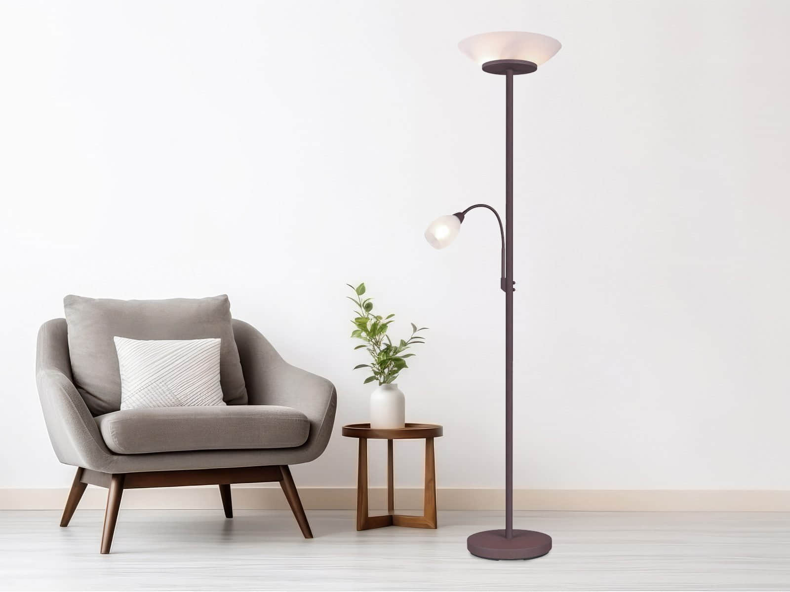 Reality Leuchten Reality Leuchten LED Deckenfluter 180cm mit Leselampe - Moderner Designklassiker in Silber | Warmweiße LED wechselbar | Flexibler Lesearm | Hochwertige Stehlampe für Wohnzimmer & Lese-Ecken Rost matt Lampen