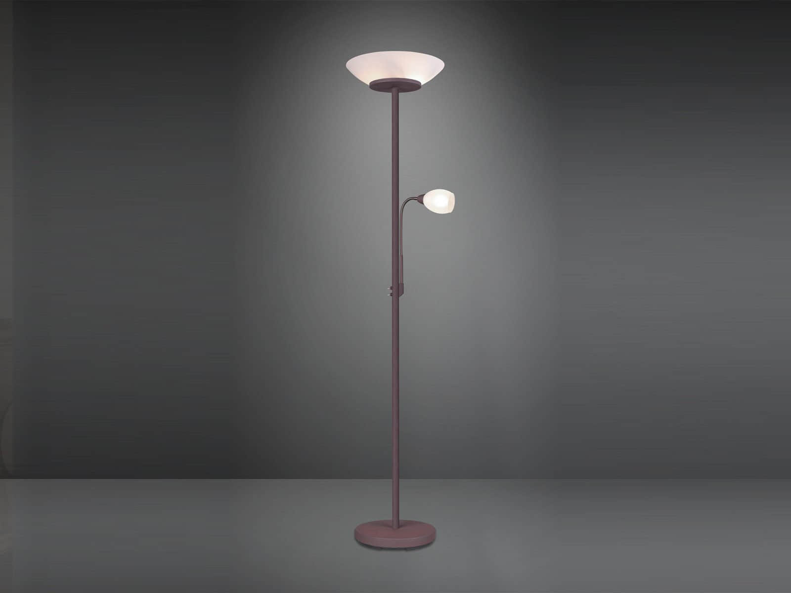 Reality Leuchten Reality Leuchten LED Deckenfluter 180cm mit Leselampe - Moderner Designklassiker in Silber | Warmweiße LED wechselbar | Flexibler Lesearm | Hochwertige Stehlampe für Wohnzimmer & Lese-Ecken Rost matt Lampen