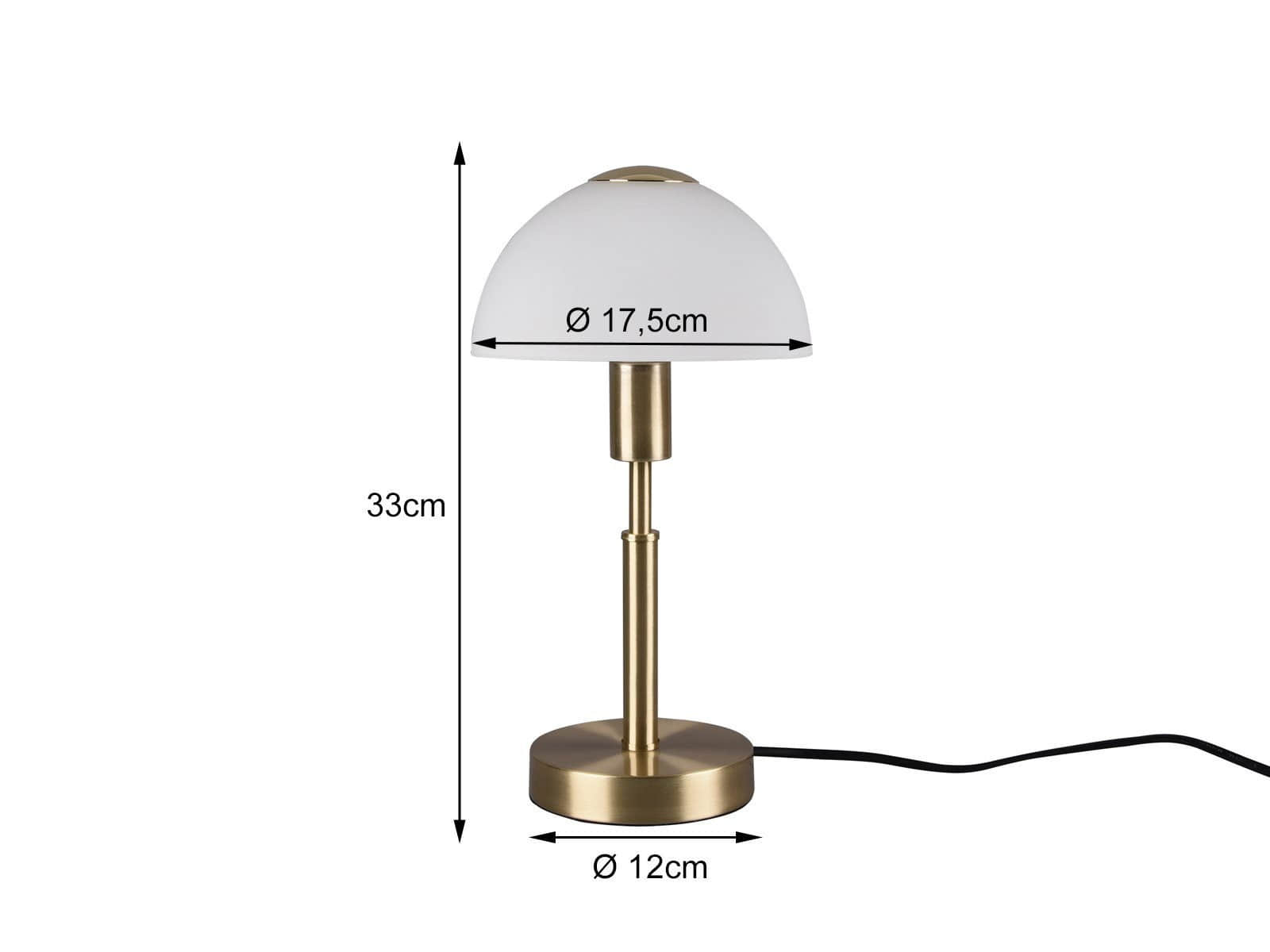Reality Leuchten Reality Leuchten LED Nachttischlampe Bauhaus-Stil | Dimmbar via Touch | Warmweiß 2700K | 33cm Pilz-Design mit Glasschirm | Austauschbare LED Messing-We Lampen