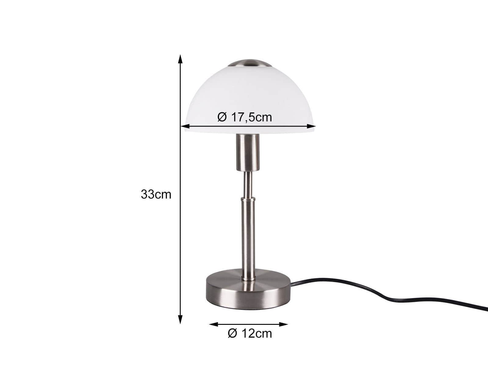 Reality Leuchten Lampen Reality Leuchten LED Nachttischlampe Bauhaus-Stil | Dimmbar via Touch | Warmweiß 2700K | 33cm Pilz-Design mit Glasschirm | Austauschbare LED Silber-Weiß