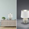 Lampen Reality Leuchten Reality Leuchten LED Nachttischlampe dimmbar - Warmweiße Tischleuchte mit Stoffschirm & Holzoptik (26cm) - Wechselbare LED für Fensterbank, Schlafzimmer & Wohnzimmer Weiß-Silber