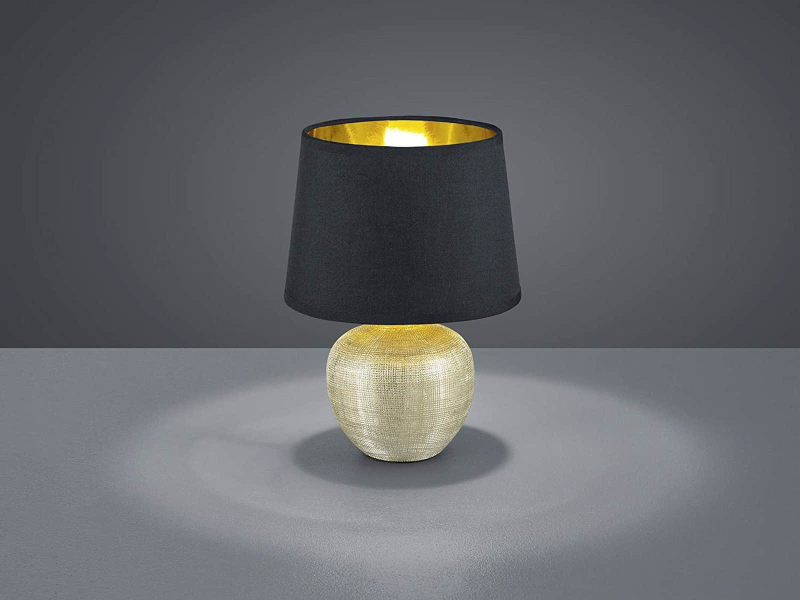Reality Leuchten LED Nachttischlampe dimmbar - Warmweiße Tischleuchte mit Stoffschirm & Holzoptik (26cm) - Wechselbare LED für Fensterbank, Schlafzimmer & Wohnzimmer Schwarz-Gold Reality Leuchten Lampen