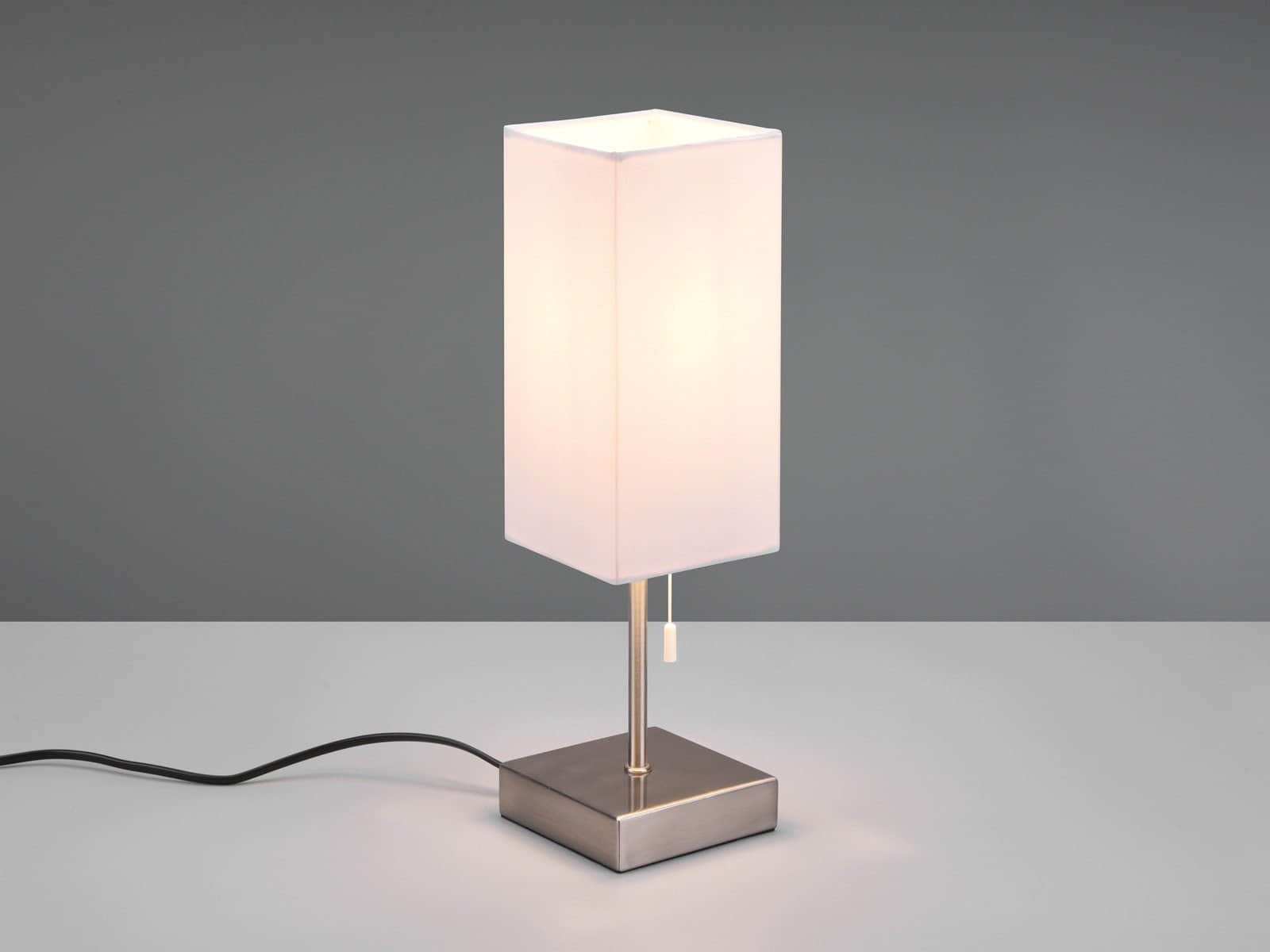 Lampen Reality Leuchten Reality Leuchten R59029901 LED Nachttischlampe mit Dimmfunktion (3 Stufen), USB-Ladestation, 35cm Höhe, warmweißes Licht, austauschbare 4W LED, Stoffschirm - Energieklasse A++ Silber-Weiß