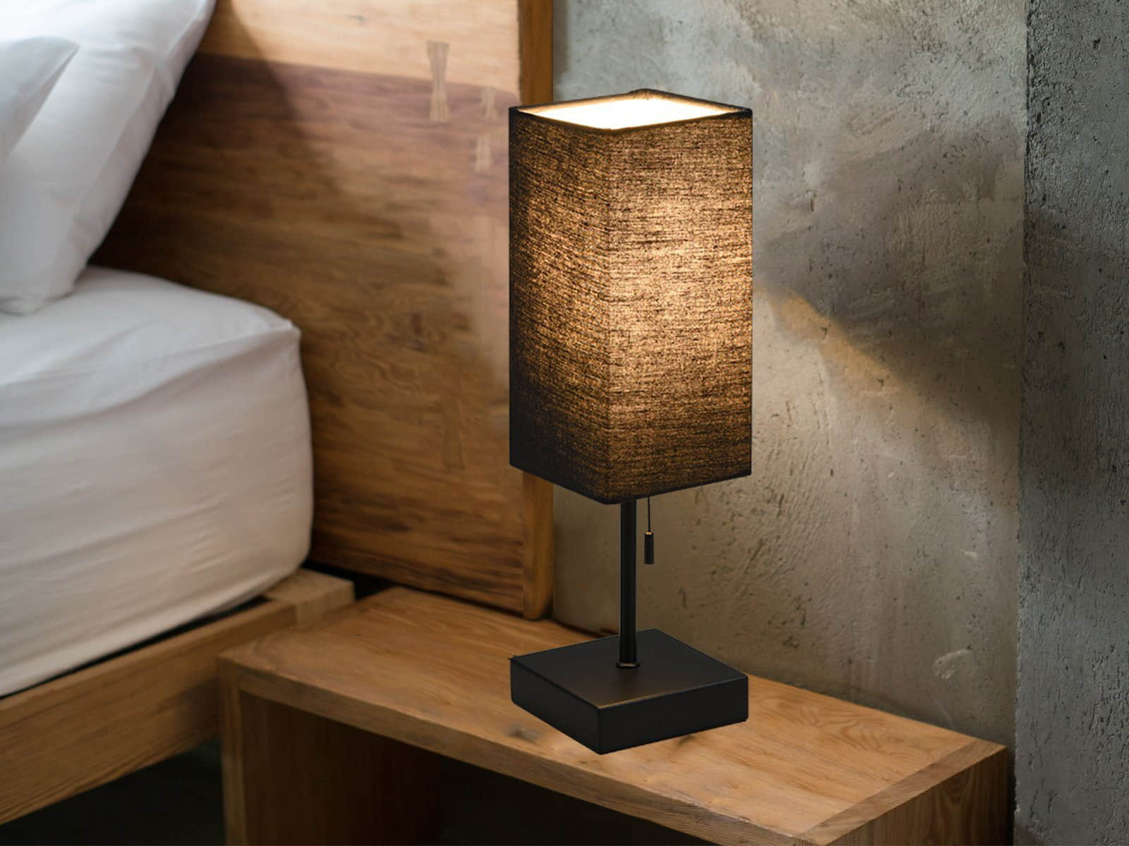 Reality Leuchten Reality Leuchten R59029901 LED Nachttischlampe mit Dimmfunktion (3 Stufen), USB-Ladestation, 35cm Höhe, warmweißes Licht, austauschbare 4W LED, Stoffschirm - Energieklasse A++ Schwarz Lampen