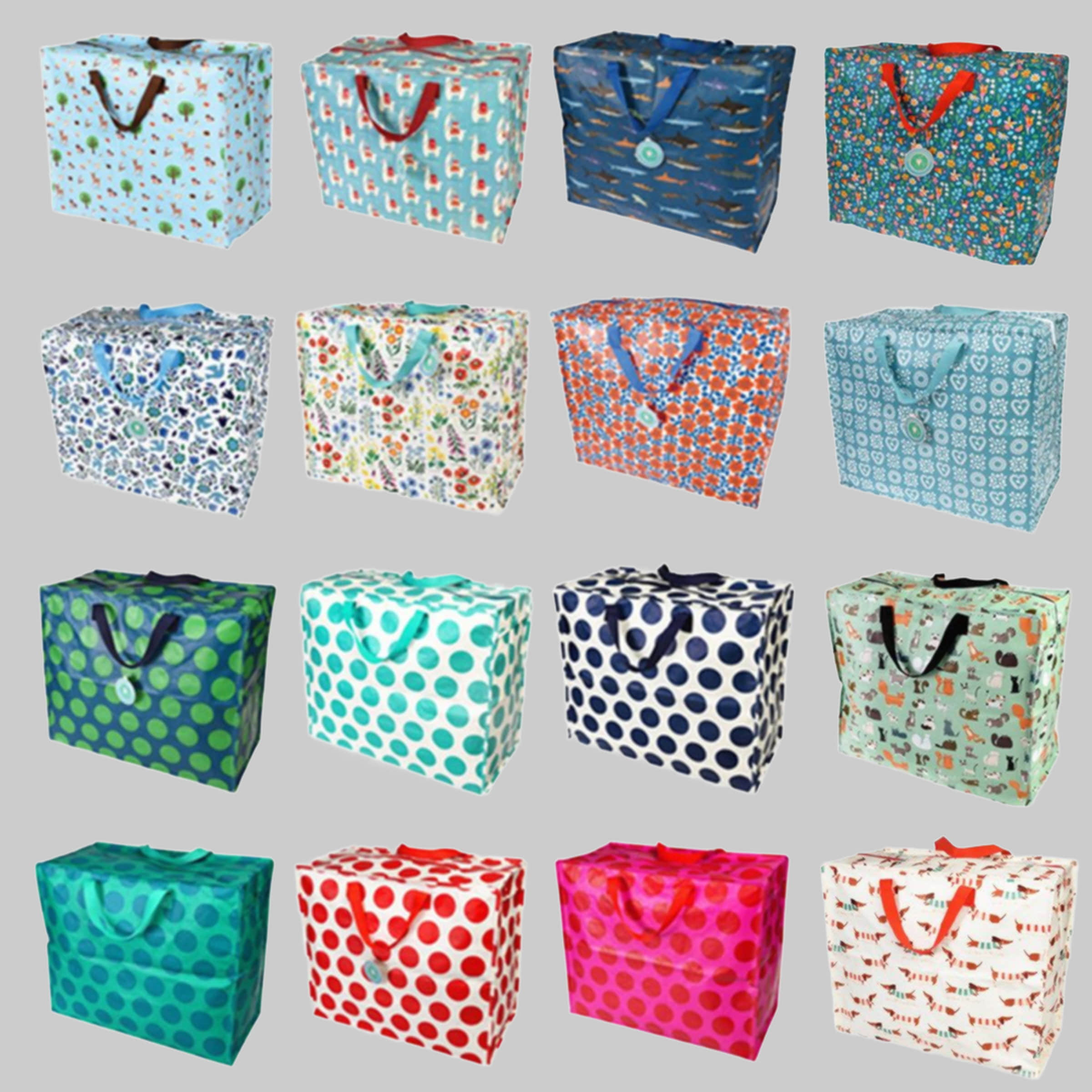 Rex London XXL Jumbo Allzwecktasche mit Reißverschluss | 55x48x28cm Riesentasche aus recycelten PET-Flaschen | Blumen-Design Blau-Grün | Faltbare Aufbewahrungstasche Aufbewahrung Rex London