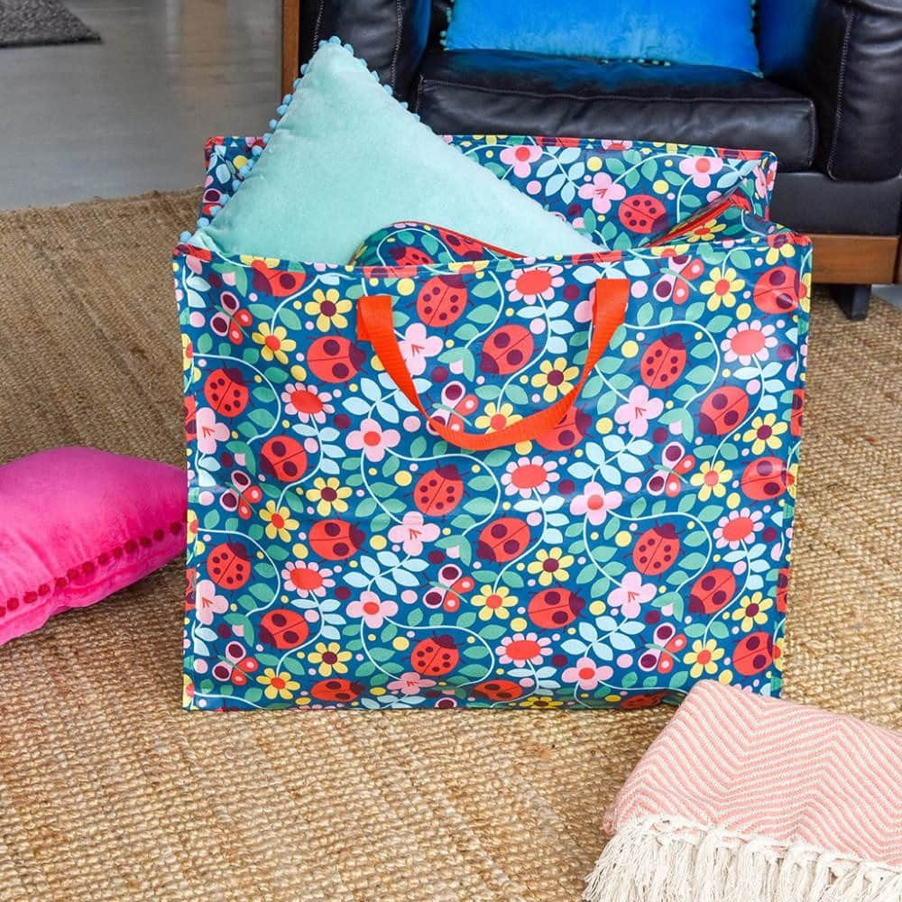 Rex London XXL Jumbo Allzwecktasche mit Reißverschluss | 55x48x28cm Riesentasche aus recycelten PET-Flaschen | Blumen-Design Blau-Grün | Faltbare Aufbewahrungstasche Aufbewahrung Rex London
