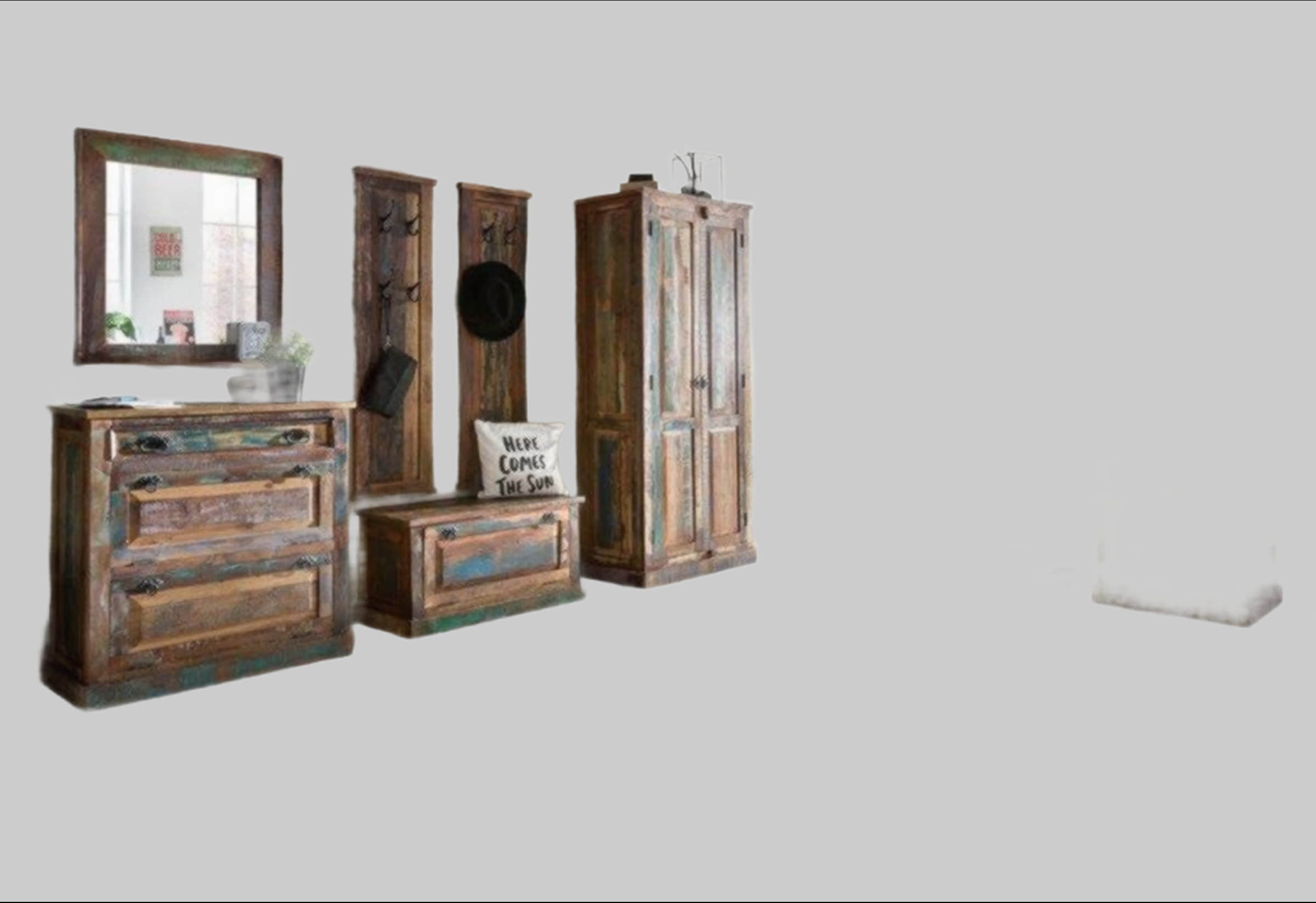 Schränke SIT SIT Garderobenschrank »Riverboat« Shabby Chic Vintage | 80x45x180 cm | Recyceltes Altholz | FSC® Massivholz | Mit Kleiderstange
