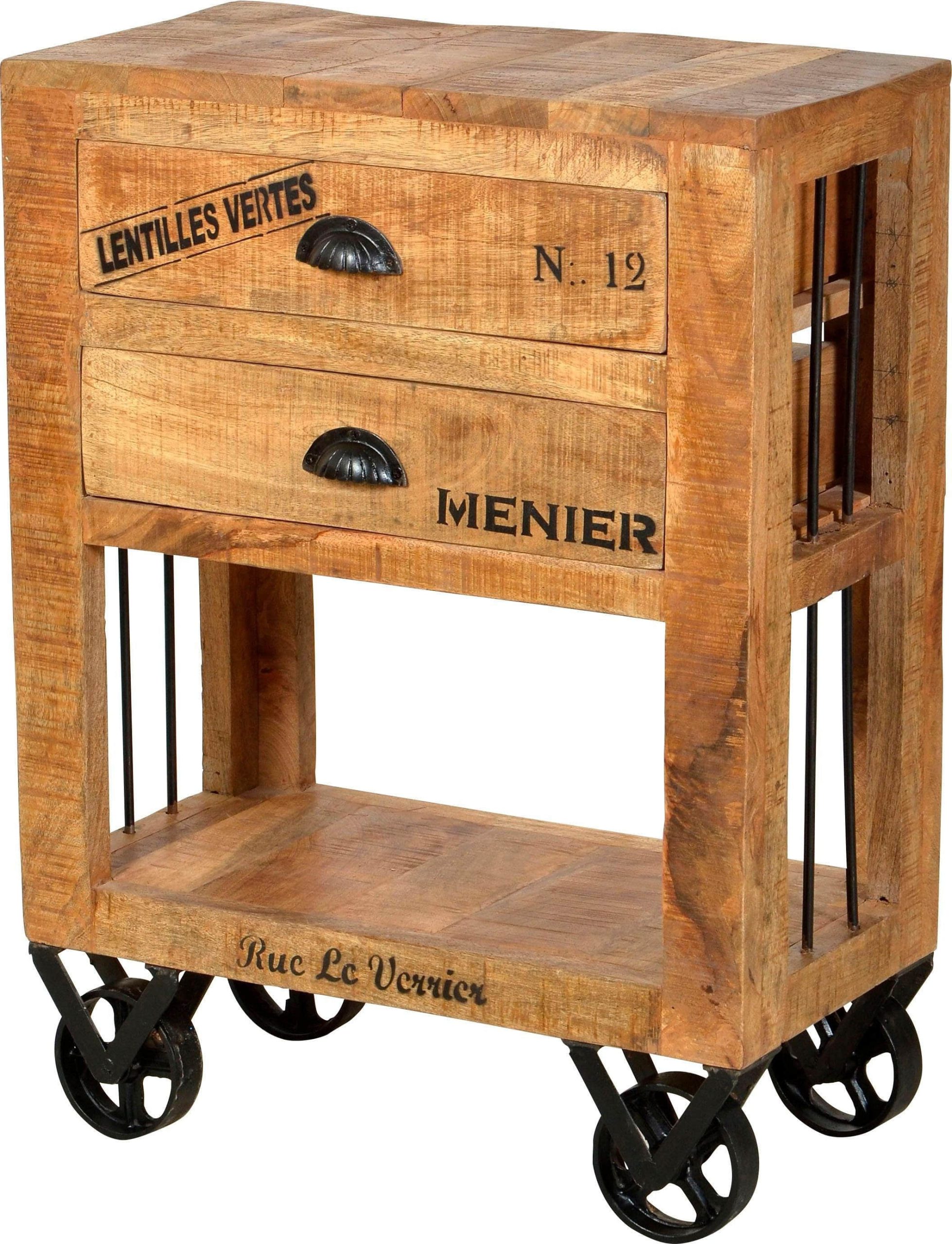 SIT Küchenwagen »Rustic« Shabby Chic Vintage | FSC®-Altholz mit Schriftzügen | 2 Schubkästen + Ablage | Industrial Style Aufbewahrung SIT
