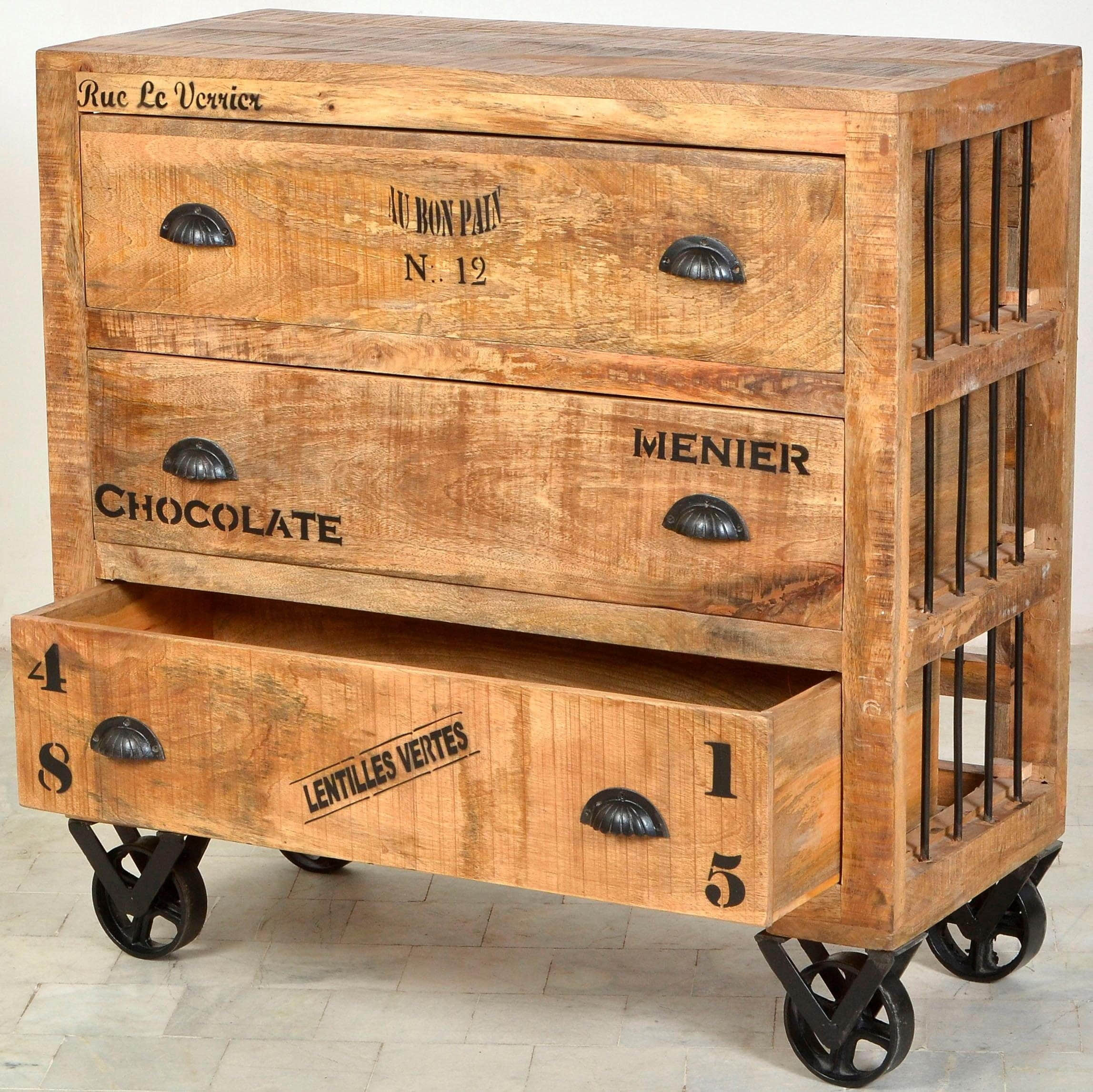 Kommoden & Sideboards SIT SIT Kommode 'Rustic' 90cm - Shabby Chic Vintage Kommode aus recyceltem Altholz mit Metallrollen | Handgefertigt | Factory Design