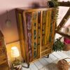 SIXTIES #109 Highboard aus massivem Altholz 90x40x160 cm – Mehrfarbig lackiertes Retro-Möbel | MASSIVMOEBEL24 Massivmoebel24 Kommoden & Sideboards