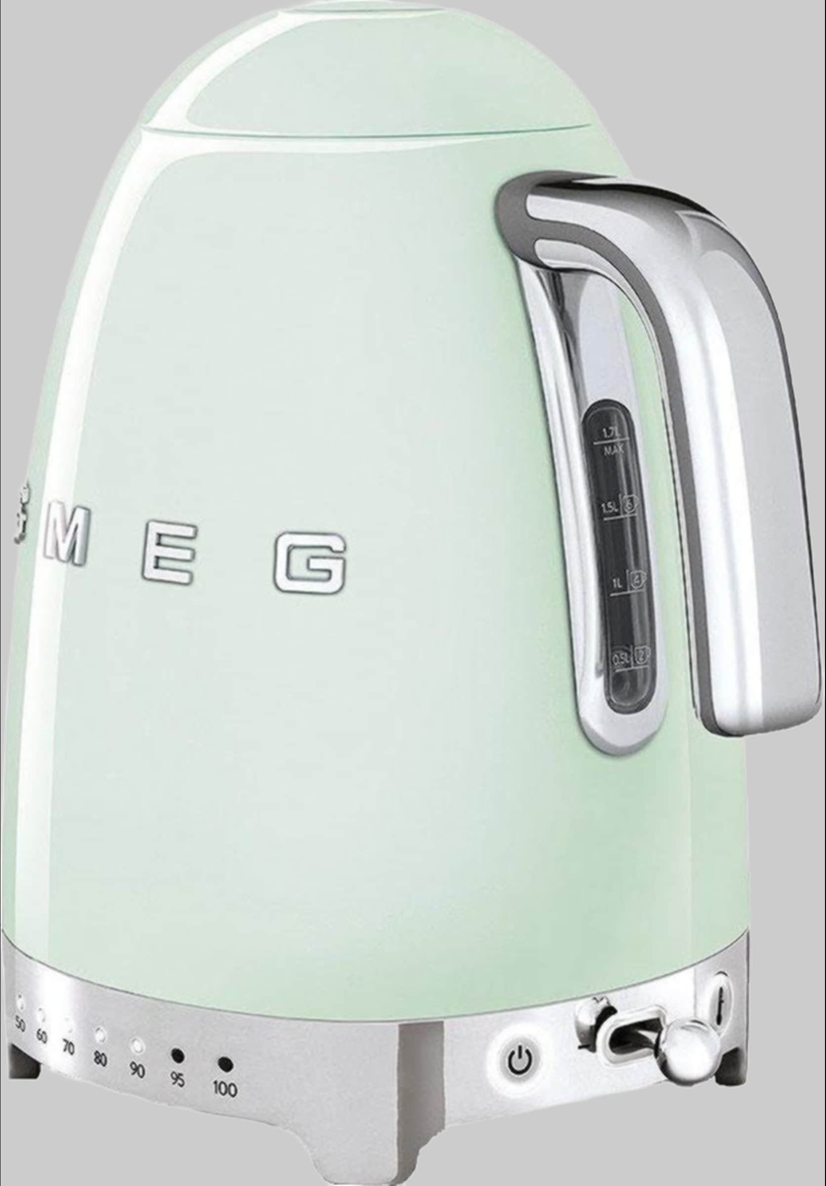 Smeg SMEG Wasserkocher KLF04BLEU Retro – 1,7 Liter Edelstahl mit 7 Temperaturstufen (60-100°C), 2400 Watt & automatischer Abschaltung Pastellgrü Küchenkleingeräte