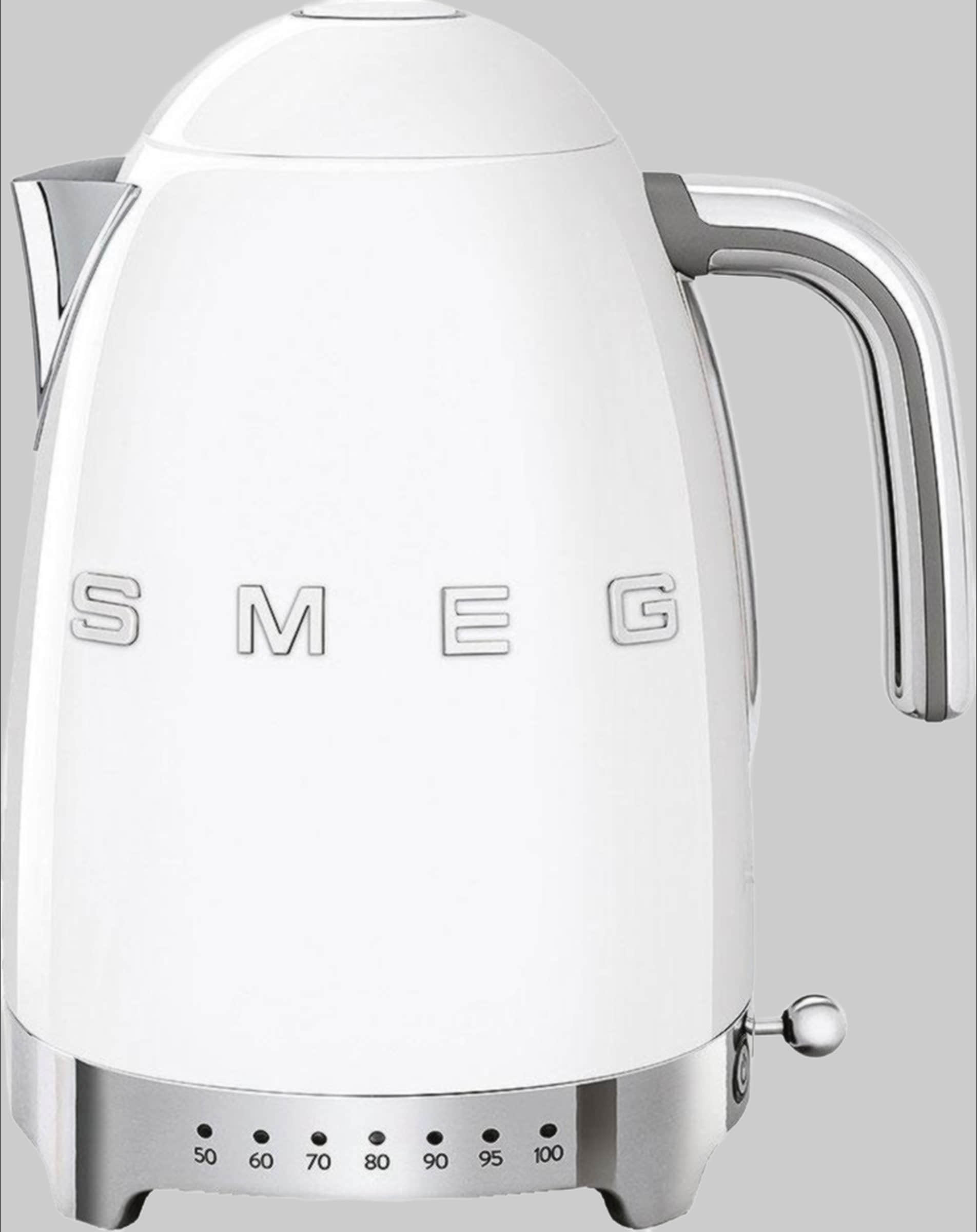 Smeg Küchenkleingeräte SMEG Wasserkocher KLF04BLEU Retro – 1,7 Liter Edelstahl mit 7 Temperaturstufen (60-100°C), 2400 Watt & automatischer Abschaltung Weiß KLF04
