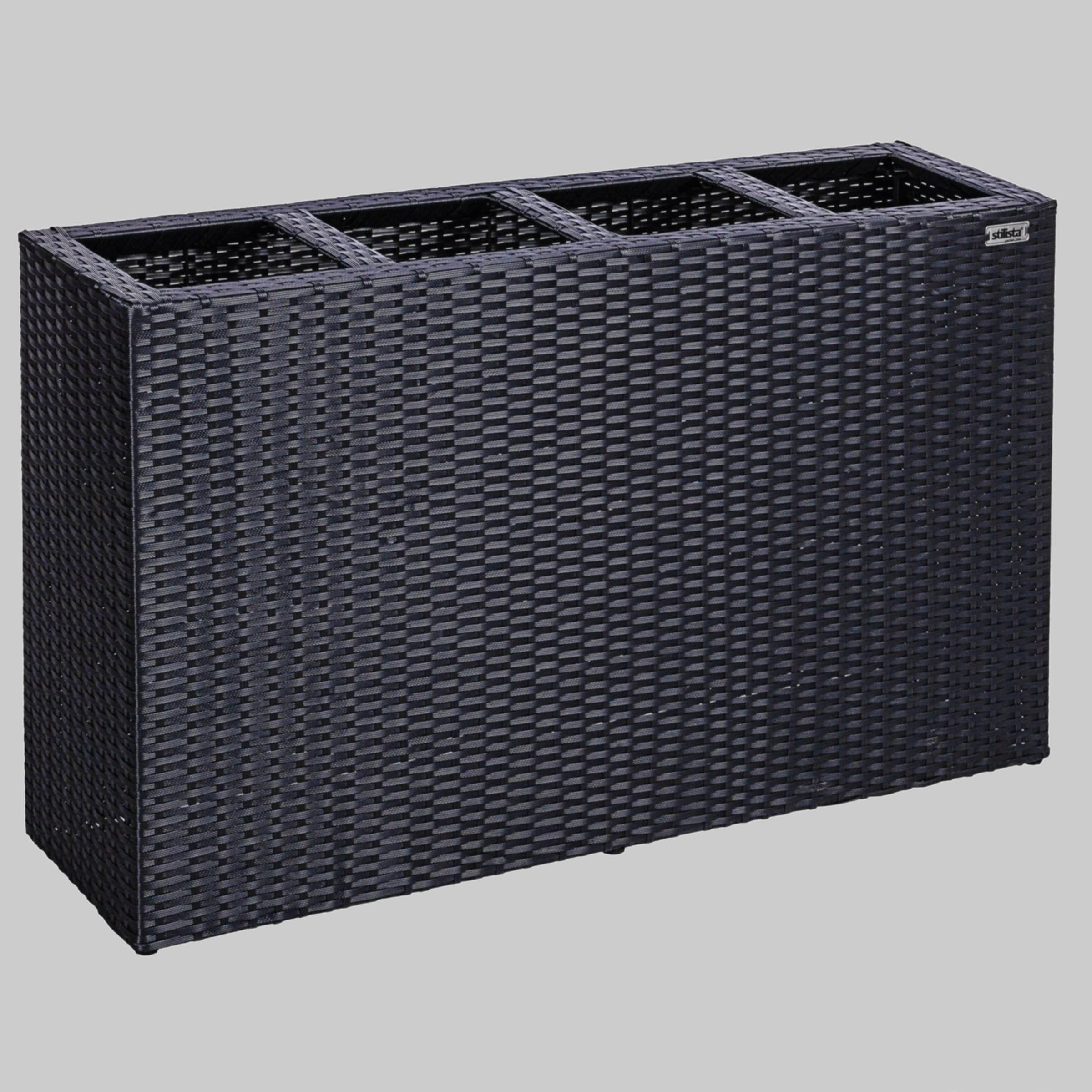 Garten & Balkon STILISTA STILISTA Premium Pflanzkübel aus Polyrattan 95x60x26 cm mit 4 Innentöpfen - Wetterfester Blumenkasten für Balkon & Garten in 4 Farben (Grau/Braun/Schwarz/Creme) Grau