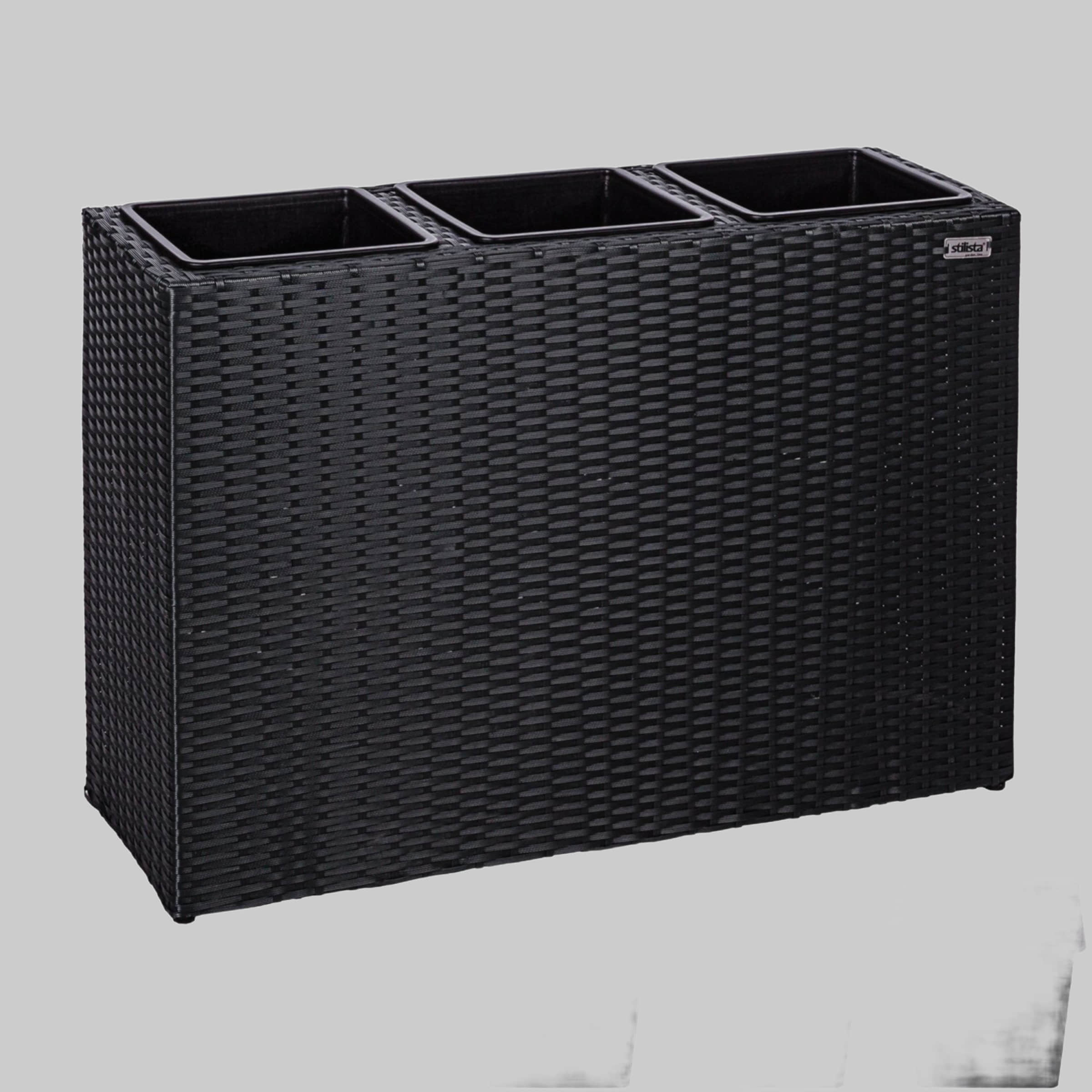 STILISTA STILISTA Premium Pflanzkübel aus Polyrattan mit 3 Innentöpfen (84x60x29 cm) – Wetterfester Blumenkübel für Balkon & Garten in 4 Farben Schwarz Garten & Balkon