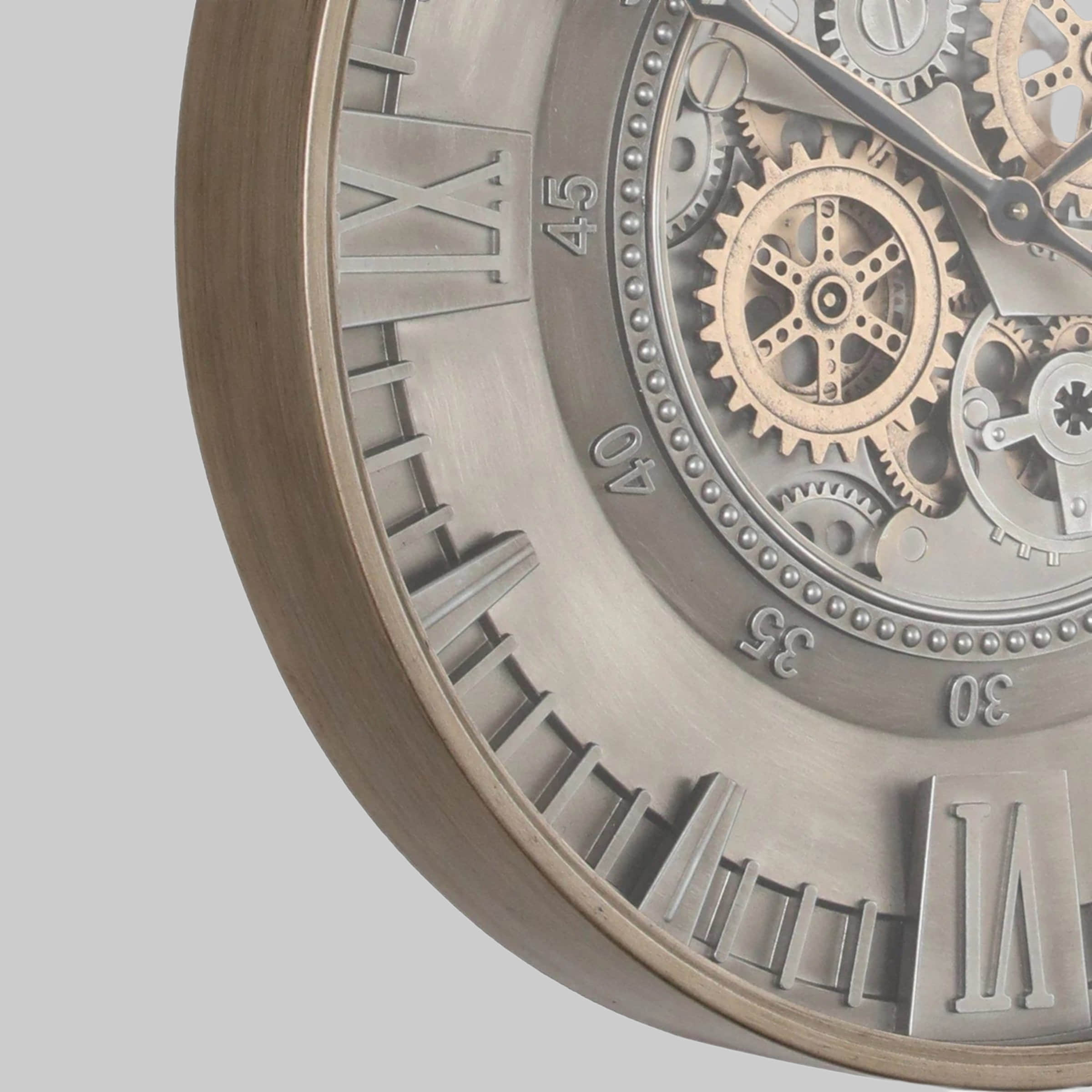 Samilito Steampunk Wall Clock - 59.5cm Antique Design with Moving Gears & Roman Numerals | Silent Quartz Movement Grau Dekoration Samilito