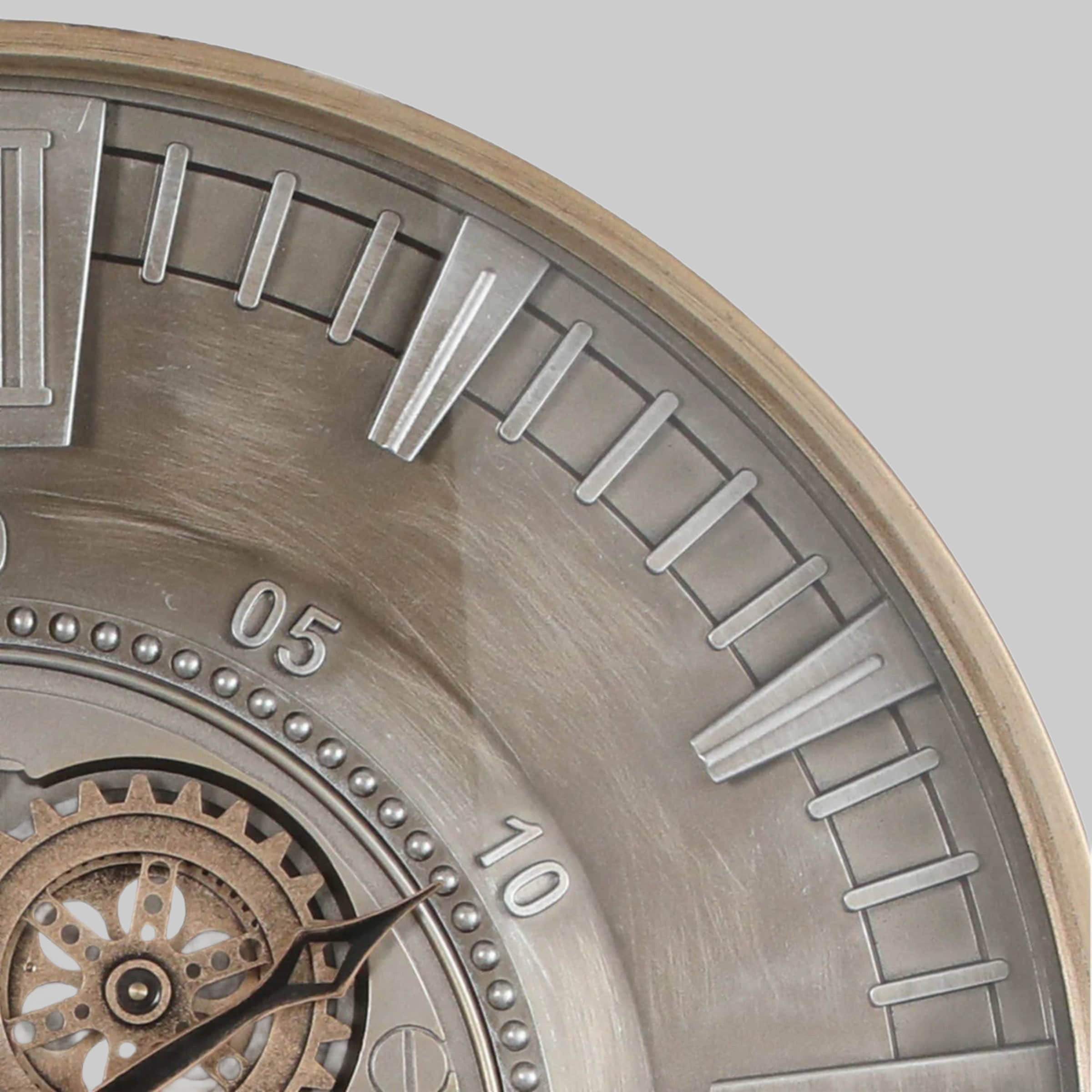 Samilito Steampunk Wall Clock - 59.5cm Antique Design with Moving Gears & Roman Numerals | Silent Quartz Movement Grau Dekoration Samilito