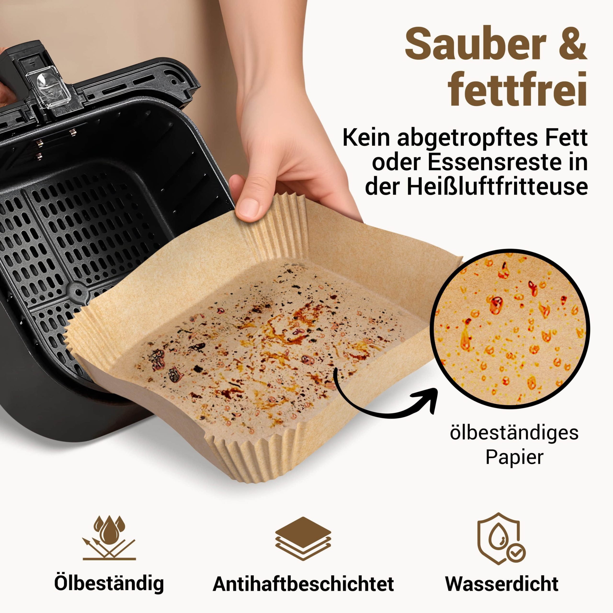 Smart-Planet Backpapier für Heißluftfritteuse 100 Stück (20-24cm) – Antihaft-Beschichtung, hitzebeständig bis 230°C, kompatibel mit Philips, Ninja, Tefal & mehr Smart-Planet Koch- & Backzubehör