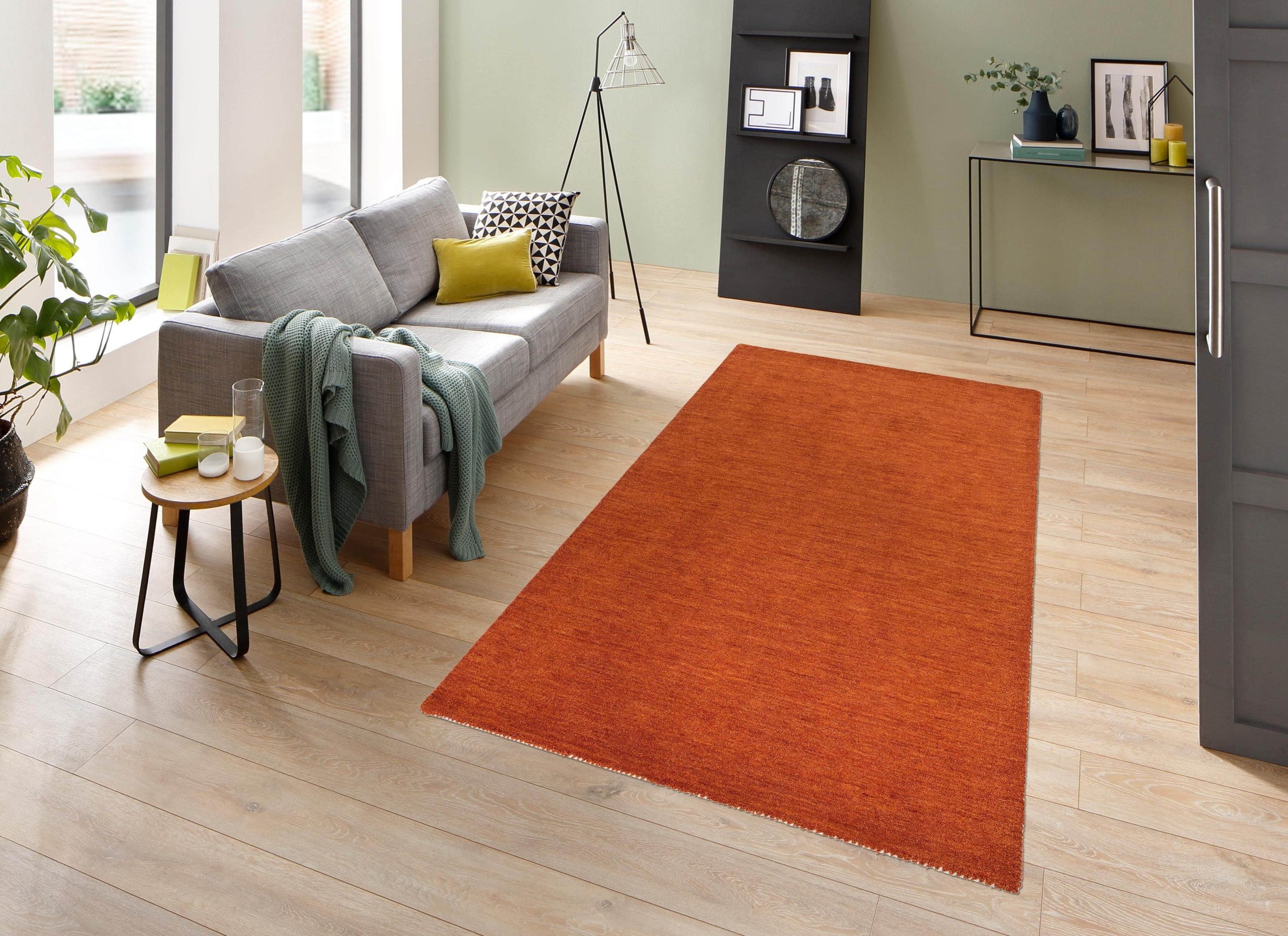 THEKO THEKO Gabbeh Uni Wollteppich | Handgewebt aus reiner Schurwolle | 14 mm Florhöhe | Rechteckig/Rund | Wohnzimmerteppich, Läufer | Nomaden-Design mit lebendiger Farbmelierung rostorange Teppiche