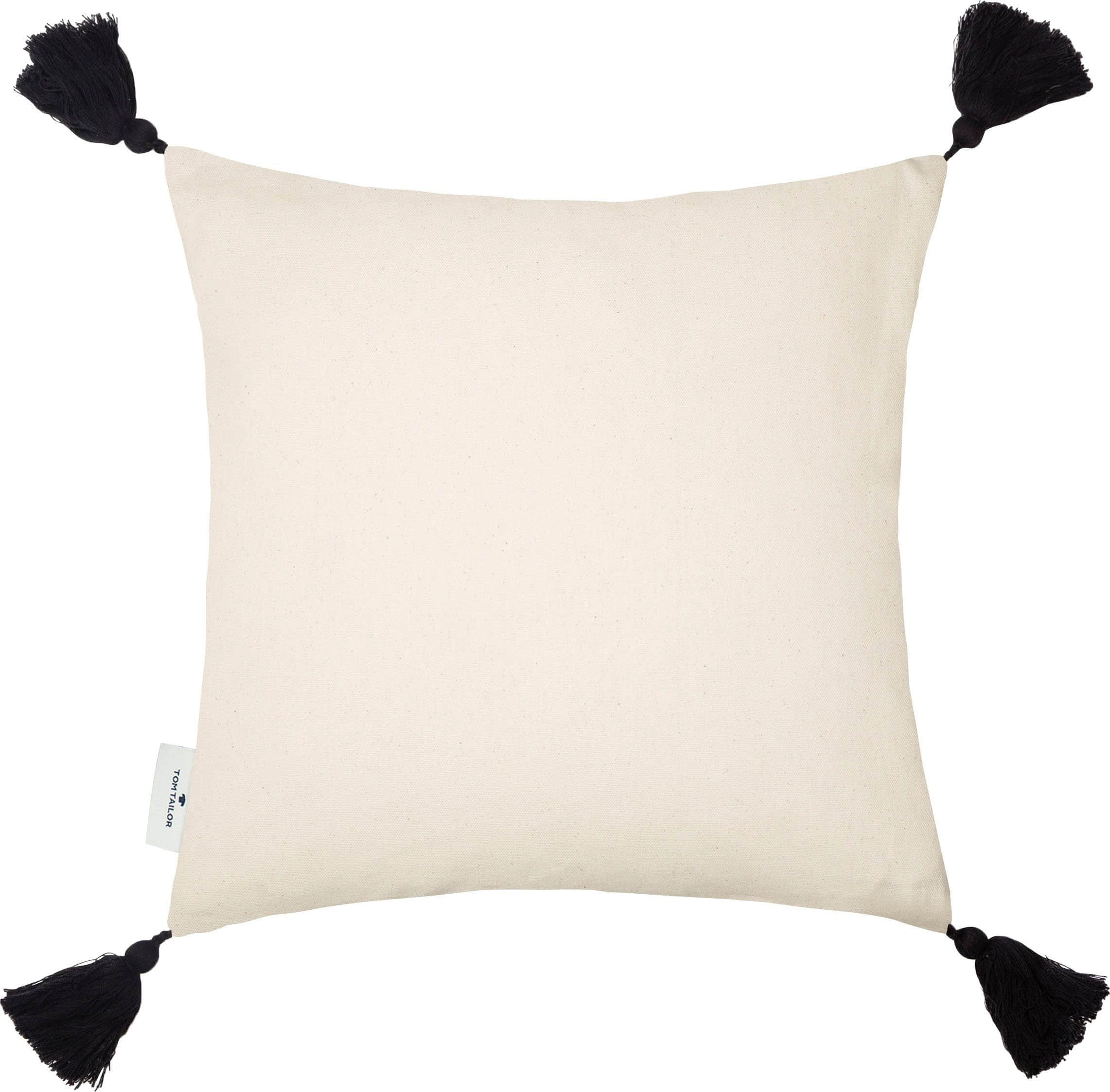 TOM TAILOR HOME 'Knot Lines' Decorative Cushion Cover with Tassels - 40x40 cm | Modern Boho Chic Pillow Case schwarz/be TOM TAILOR HOME Dekoration