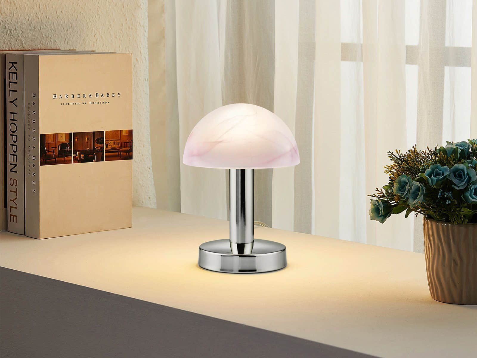 Lampen TRIO Leuchten TRIO LED Nachttischlampe Bauhaus-Design | Touch-Dimmfunktion | Wechselbare Warmweiß-LED | 21cm Metallfuß | Pilzform für Schlafzimmer & Wohnzimmer Silber Chrom