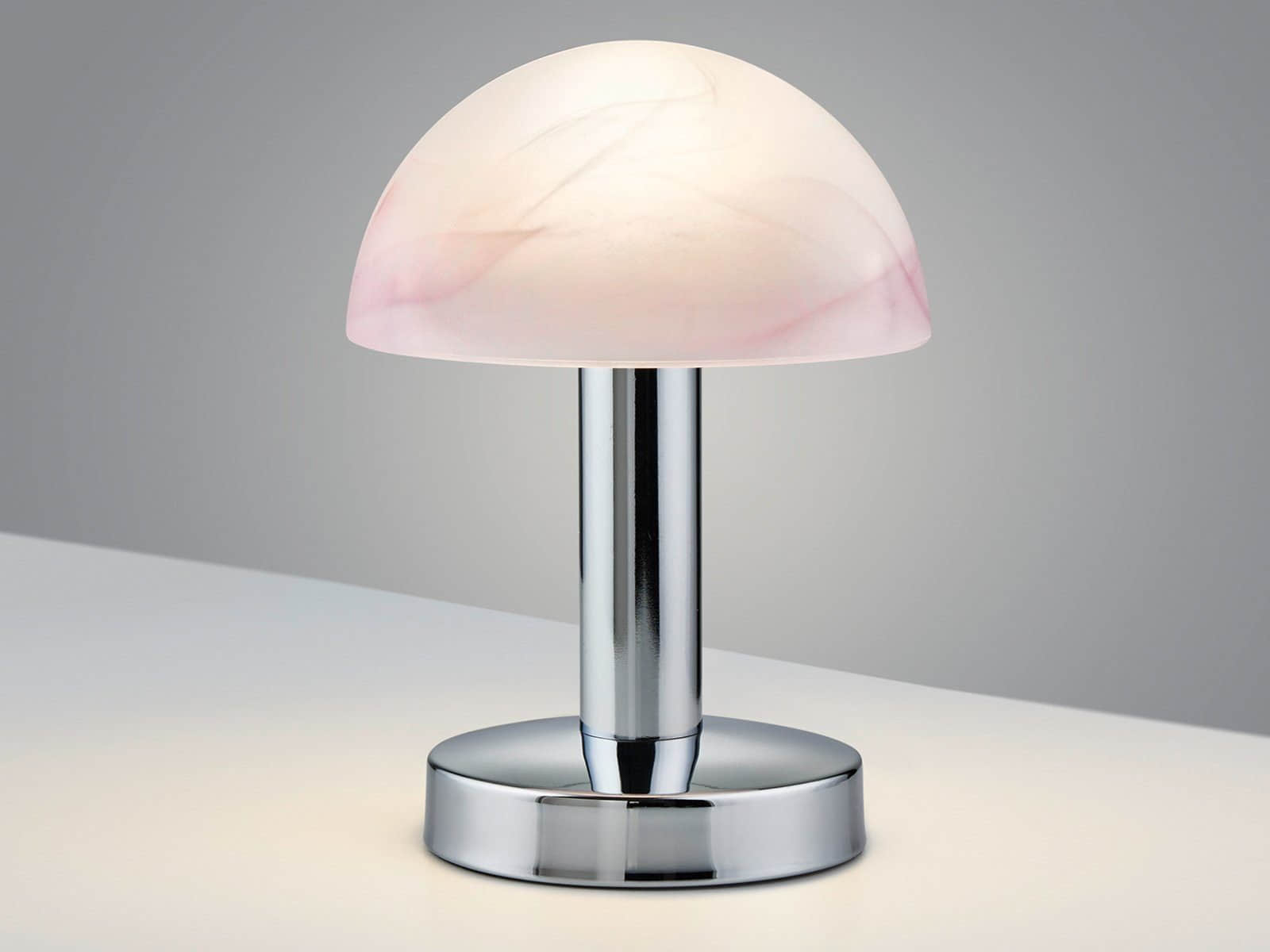 Lampen TRIO Leuchten TRIO LED Nachttischlampe Bauhaus-Design | Touch-Dimmfunktion | Wechselbare Warmweiß-LED | 21cm Metallfuß | Pilzform für Schlafzimmer & Wohnzimmer Silber Chrom