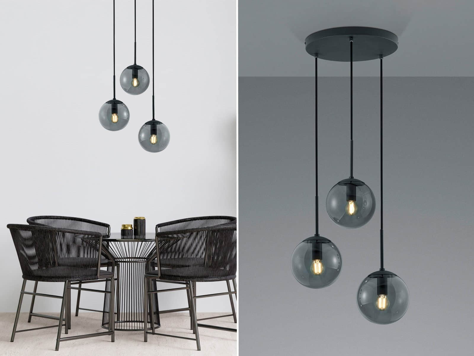 TRIO Leuchten 319830308 LED Cluster Pendelleuchte - 3x Rauchglas Kugeln (Ø30cm), 150cm verstellbare Aufhängung, E14 Fassungen, Warmweiß 3000K TRIO Leuchten Lampen