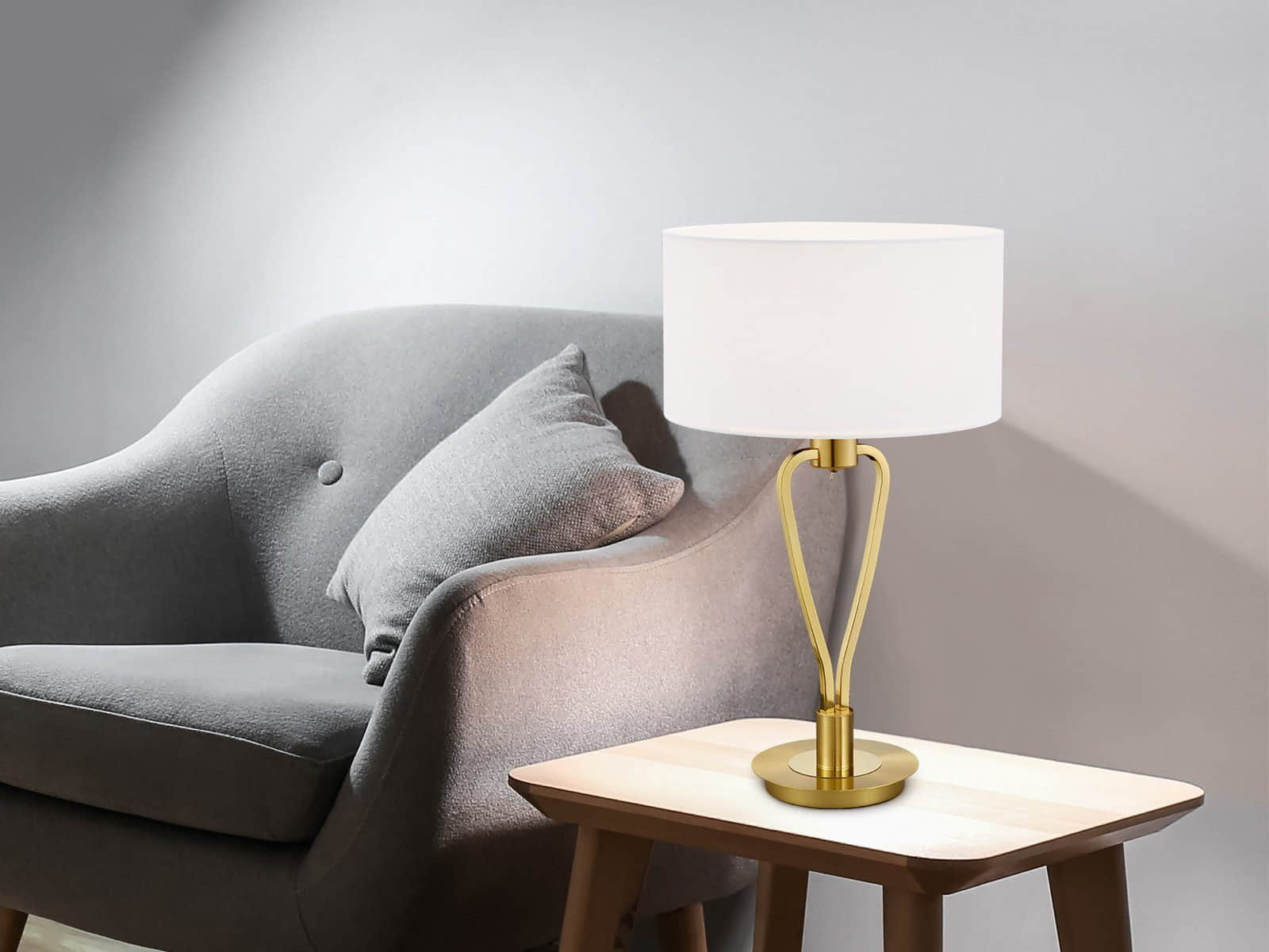 TRIO Leuchten Designer LED Table Lamp - 58cm Fabric Shade, Warm White Adjustable Light, Touch Control - Modern Bedside & Living Room Lighting Messing Lampen TRIO Leuchten