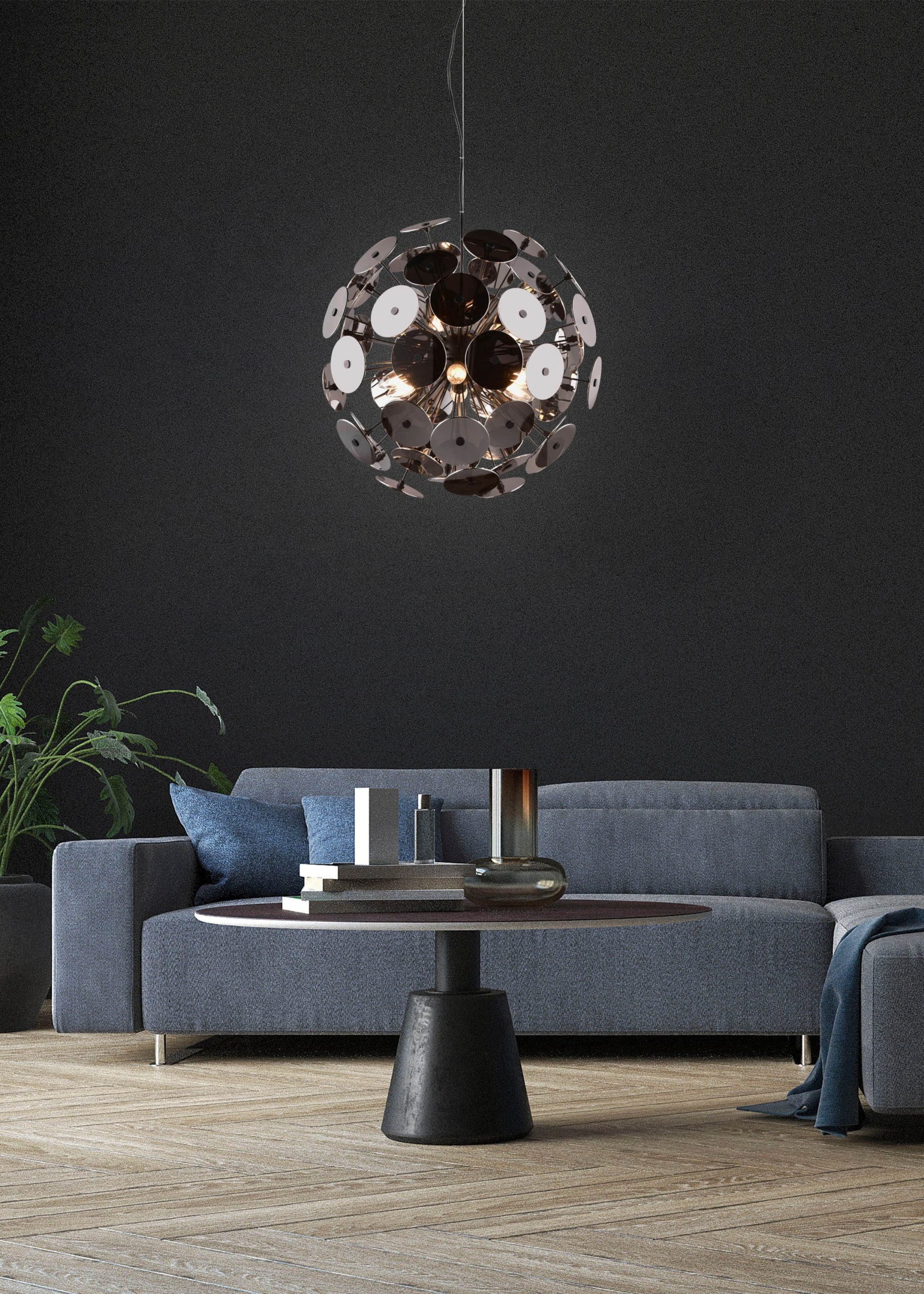 Lampen TRIO Leuchten TRIO Leuchten 'Discalgo' 6-Flame Pendant Lamp - Matte Black/Gold Finish with E14 Sockets | Adjustable Hanging Light with Plastic Diffusers chrom schw