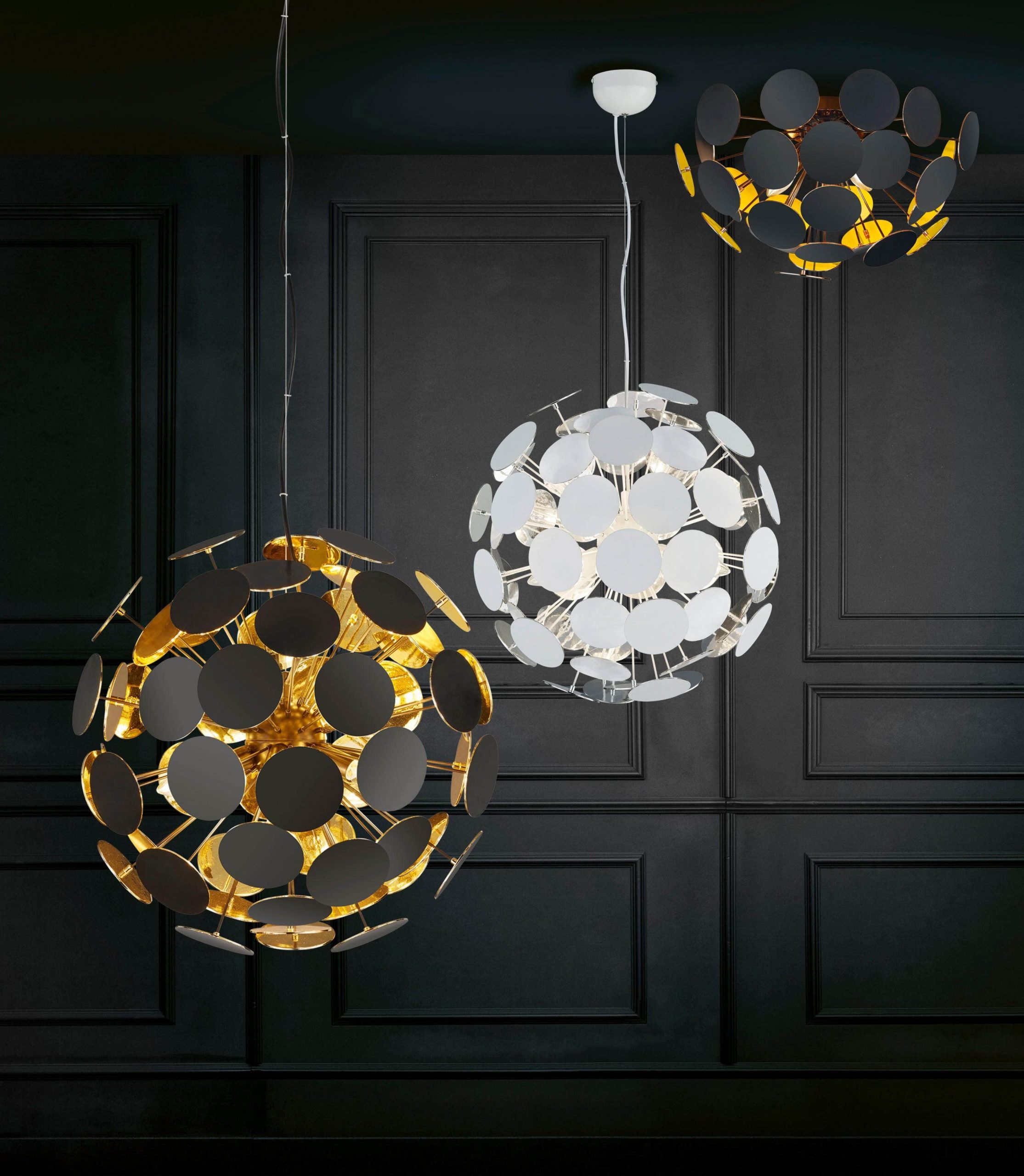 TRIO Leuchten 'Discalgo' 6-Flame Pendant Lamp - Matte Black/Gold Finish with E14 Sockets | Adjustable Hanging Light with Plastic Diffusers schwarz gold TRIO Leuchten Lampen