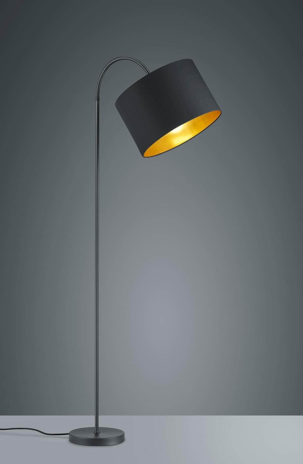 TRIO Leuchten Hostel Floor Lamp - Adjustable Black/Gold Standing Light with 35cm Textile Shade & Flexible Arm (E27 Socket, Bulb Not Included) TRIO Leuchten Lampen