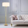 TRIO Leuchten Lampen TRIO Leuchten LED Adjustable Floor Lamp - 160cm Height, Dimmable Warm White Light, Classic Fabric Shade Design, Replaceable LED Bulbs - White Messing