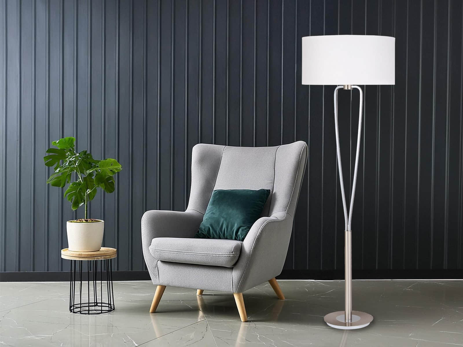 TRIO Leuchten LED Adjustable Floor Lamp - 160cm Height, Dimmable Warm White Light, Classic Fabric Shade Design, Replaceable LED Bulbs - White Silber Lampen TRIO Leuchten