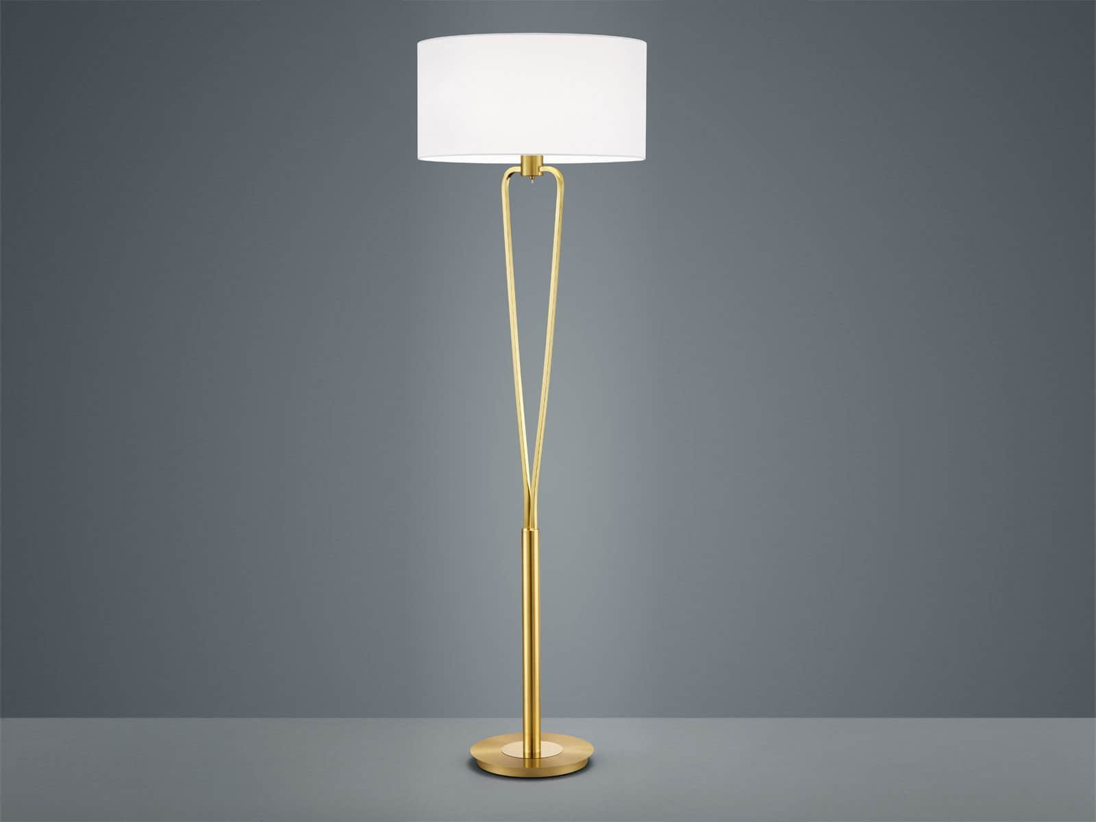 TRIO Leuchten Lampen TRIO Leuchten LED Adjustable Floor Lamp - 160cm Height, Dimmable Warm White Light, Classic Fabric Shade Design, Replaceable LED Bulbs - White Messing