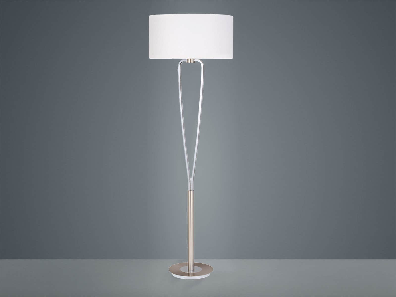 TRIO Leuchten LED Adjustable Floor Lamp - 160cm Height, Dimmable Warm White Light, Classic Fabric Shade Design, Replaceable LED Bulbs - White Silber Lampen TRIO Leuchten