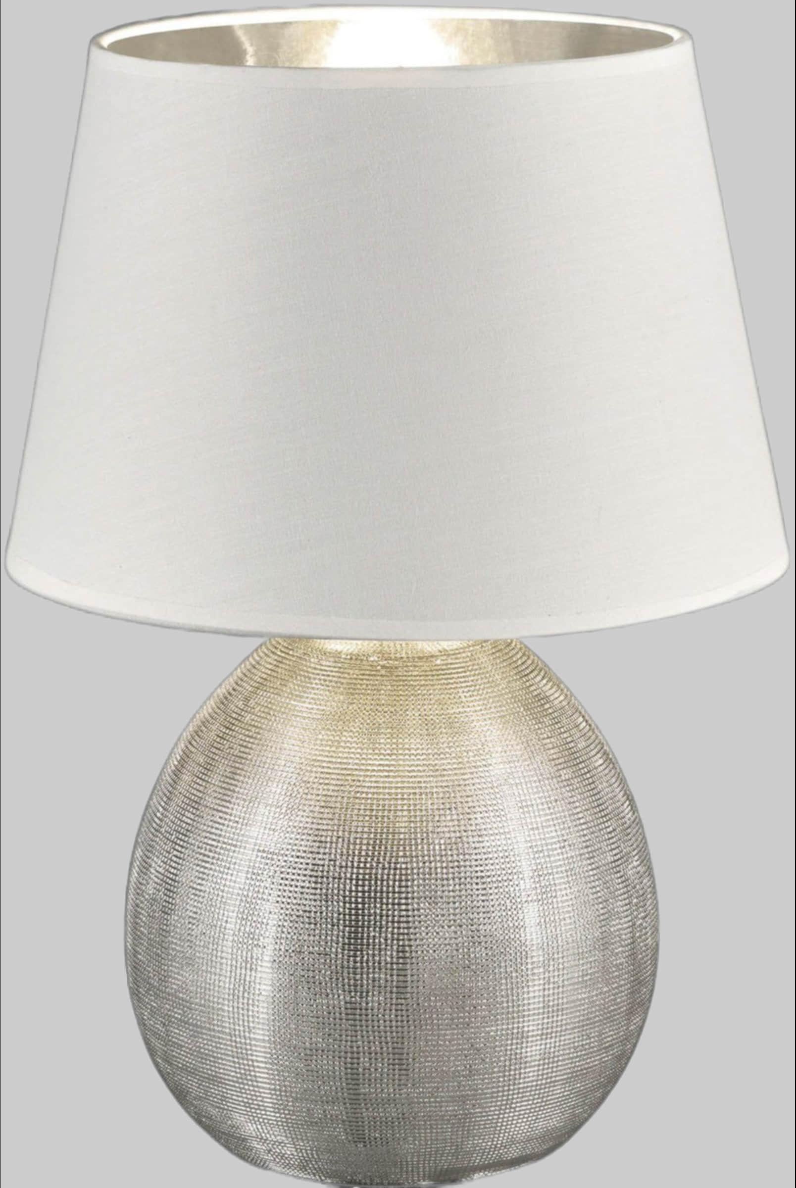 TRIO Leuchten Lampen TRIO Leuchten LUXOR Ceramic Table Lamp | Fabric Shade | E27 Bulb Compatible | Wood-Effect Base | Cord Switch | 45cm Height silberfarb