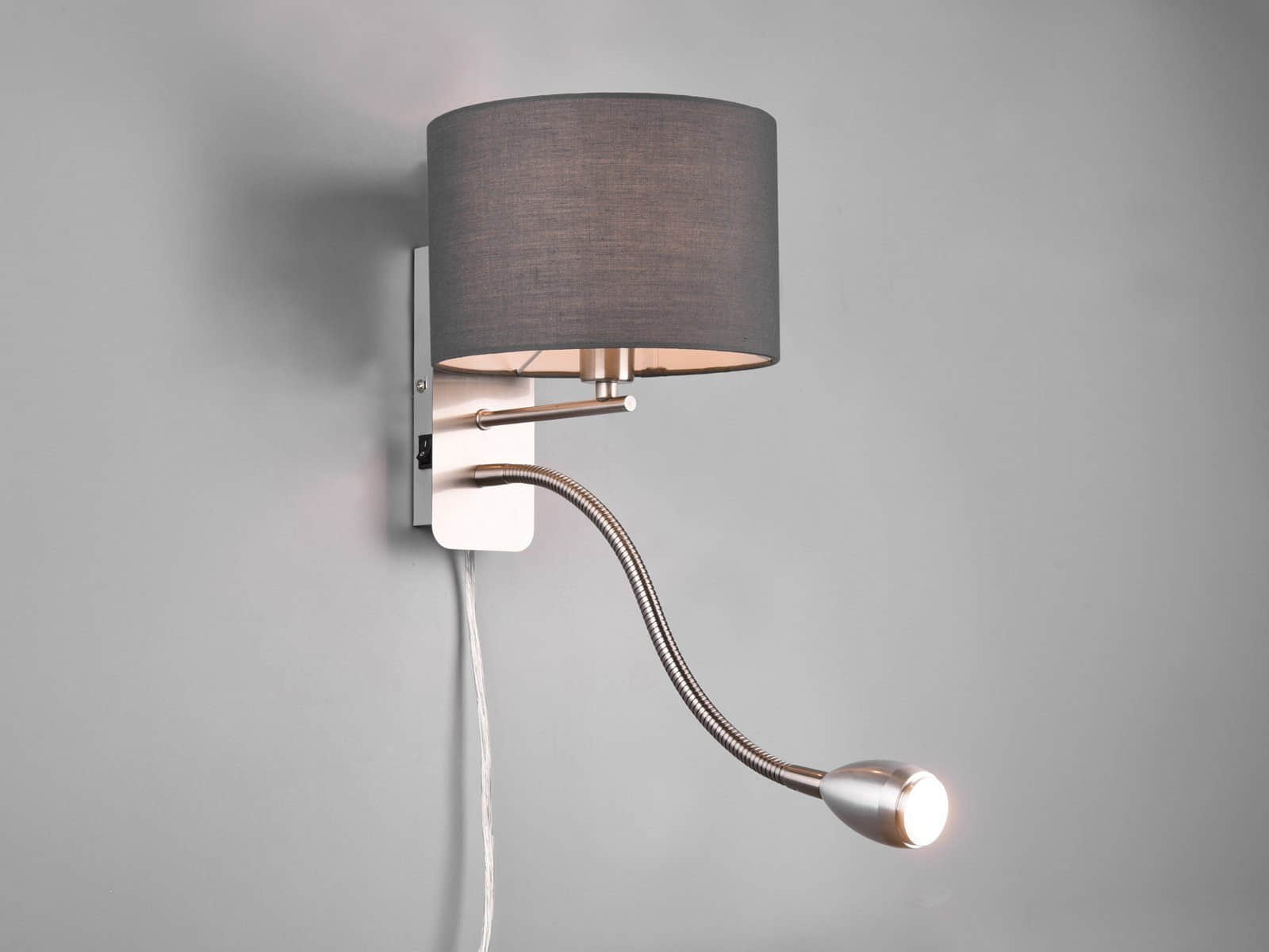 TRIO Leuchten Mario 222370232 LED Wandleuchte mit Lesearm – Modernes Wandlicht in Warmweiß (3000K), 6W LED + 2,3W LED, Metallgehäuse matt schwarz, H: 23,5cm Grau Silber TRIO Leuchten Lampen