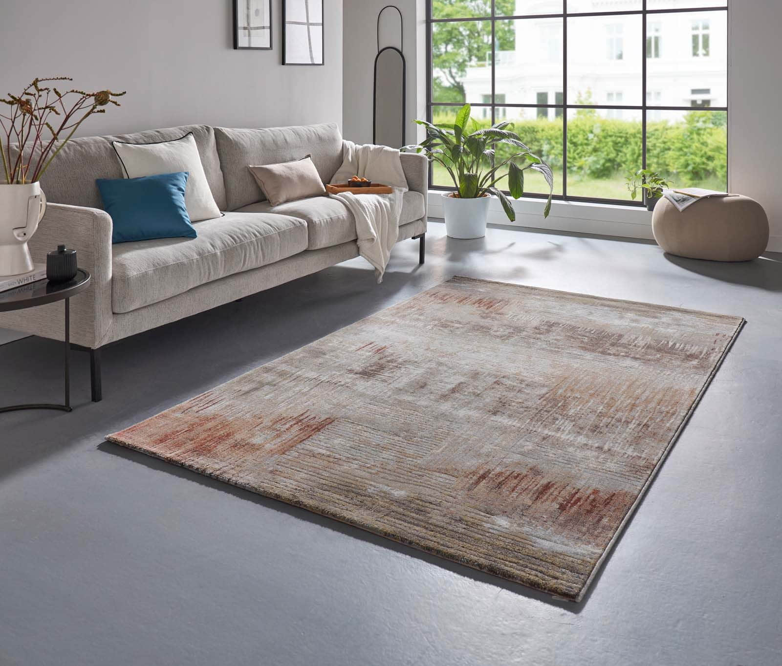 Teppiche TaraCarpet TaraCarpet Argo 63393 Vintage-Teppich | 14 mm hoch | Rechteckig 80x150 cm | Luxus-Qualität in Blau/Grau, Grün/Terracotta oder Beige/Braun | Antistatisch & fußbodenheizungsgeeignet terra