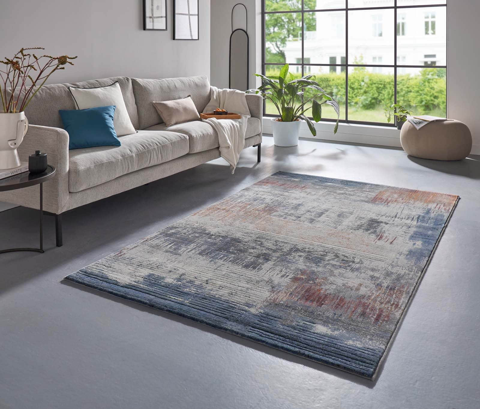 Teppiche TaraCarpet TaraCarpet Argo 63393 Vintage-Teppich | 14 mm hoch | Rechteckig 80x150 cm | Luxus-Qualität in Blau/Grau, Grün/Terracotta oder Beige/Braun | Antistatisch & fußbodenheizungsgeeignet blau