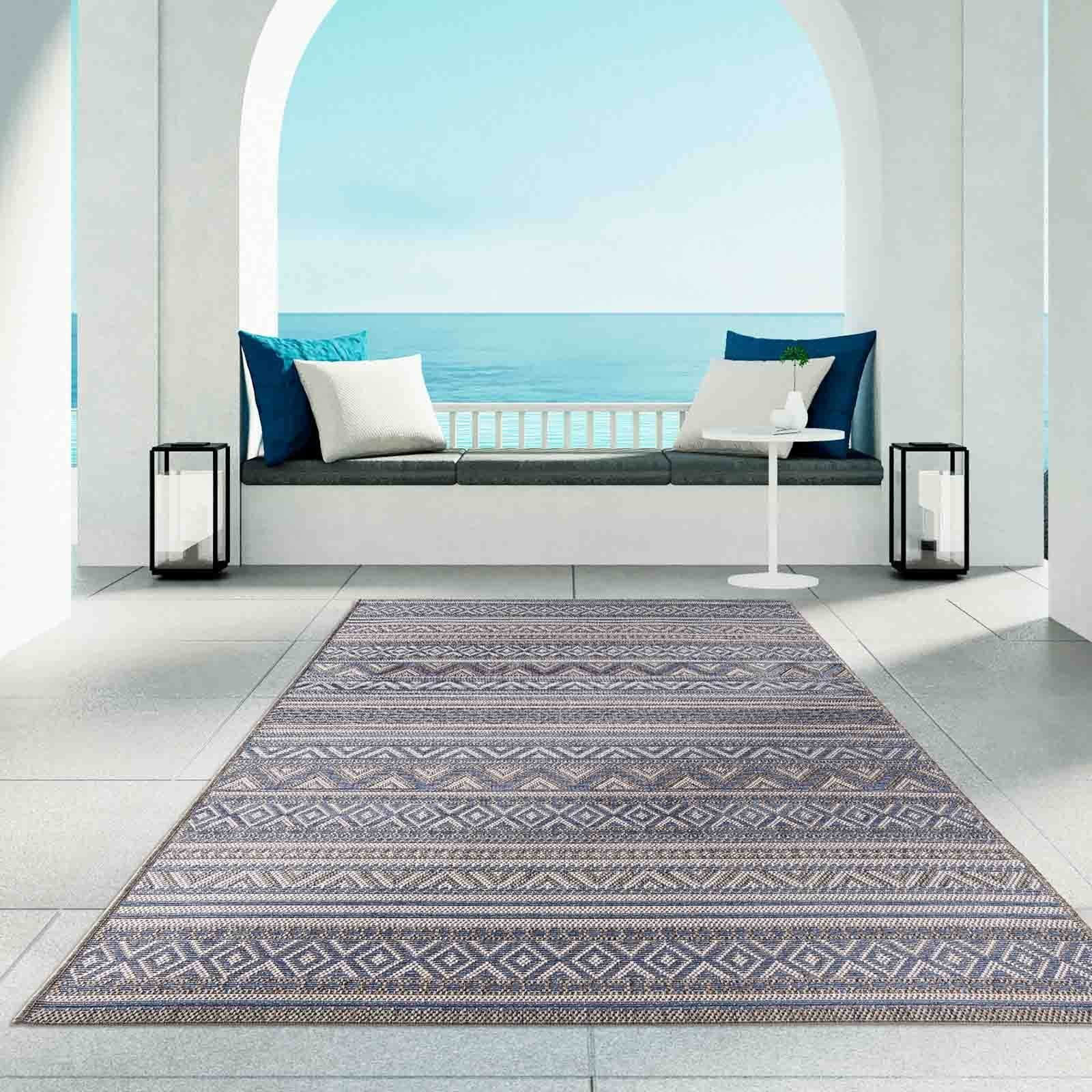 TaraCarpet Teppiche TaraCarpet Regina Flachgewebe-Teppich Indoor/Outdoor 80x150 cm - Wetterfester Polypropylen-Teppich für Küche, Wohnzimmer & Terrasse in Grün (7 mm Höhe) 54123330blau
